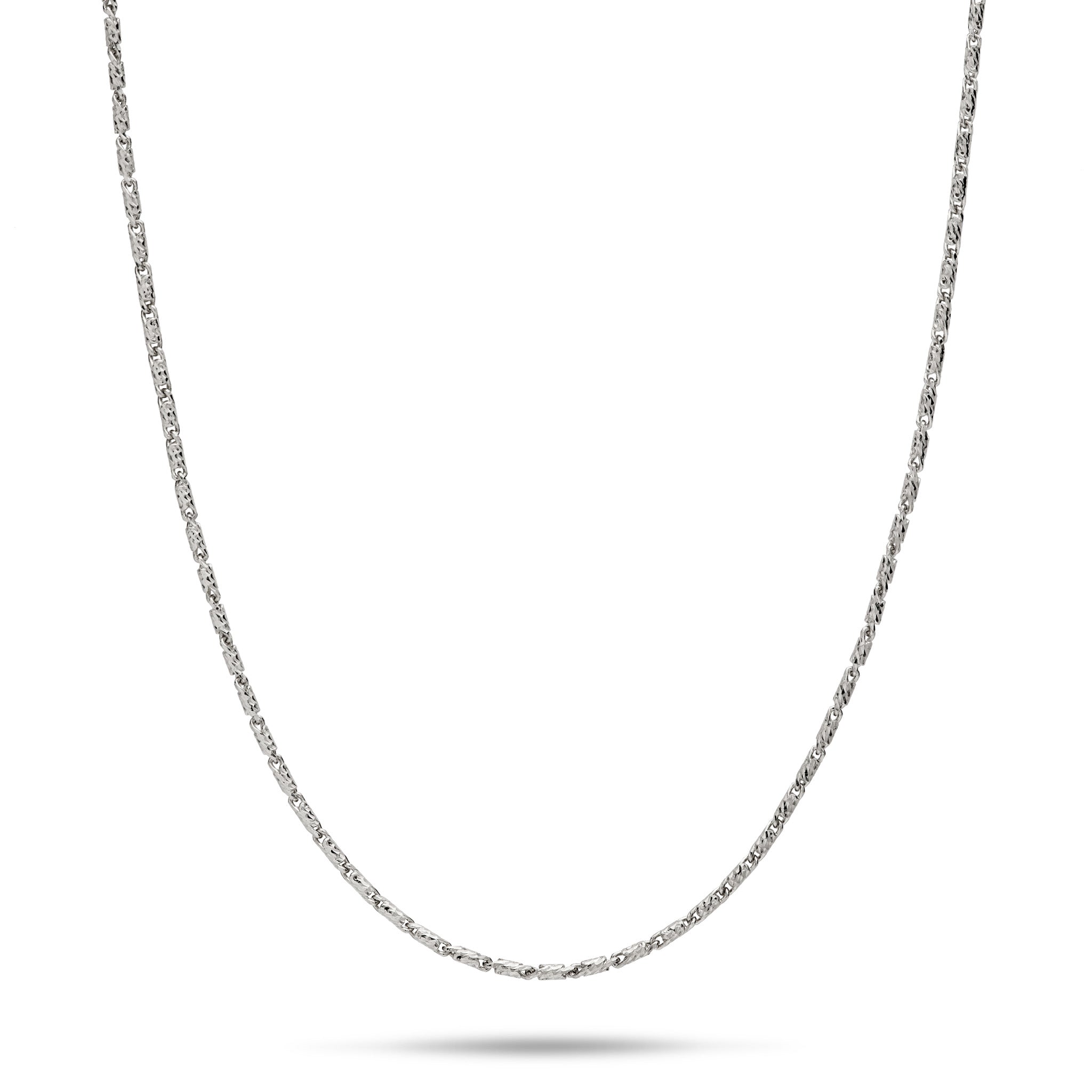 24" Adjustable 0.9mm Raso Chain in 14k White Gold on a white background
