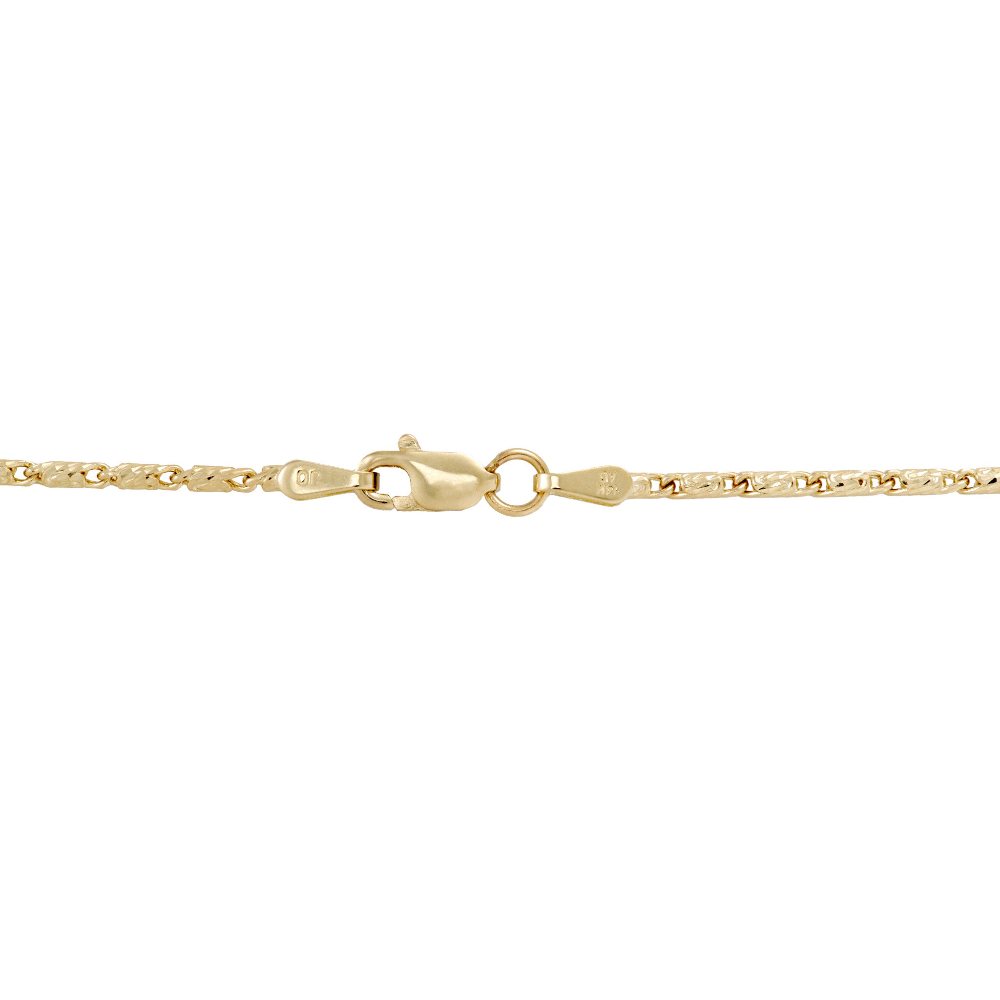 1.4mm Raso Chain in Gold Lobster Claw Clasp on a white background