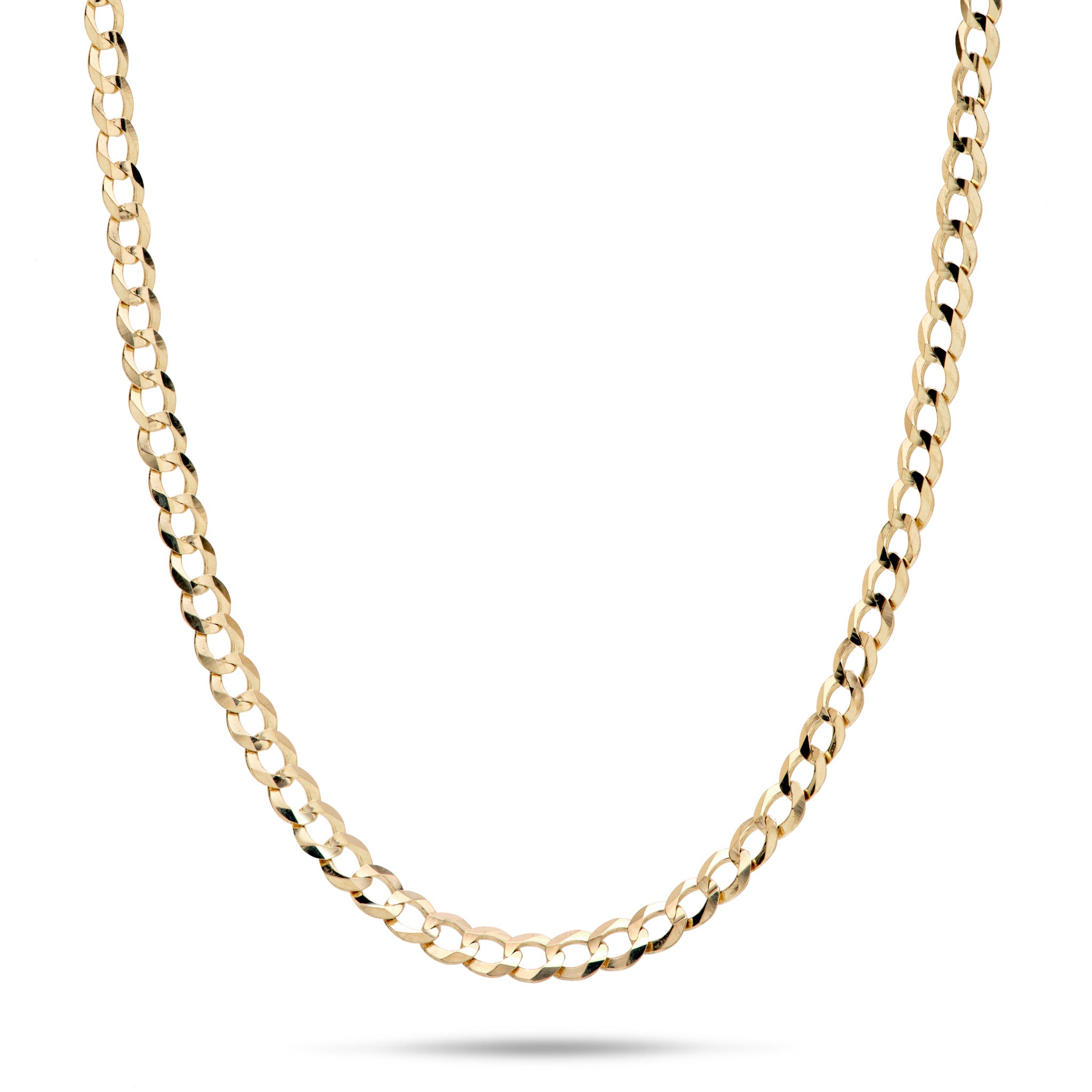 2.5mm Curb Chain in 14k Yellow Gold on a white background