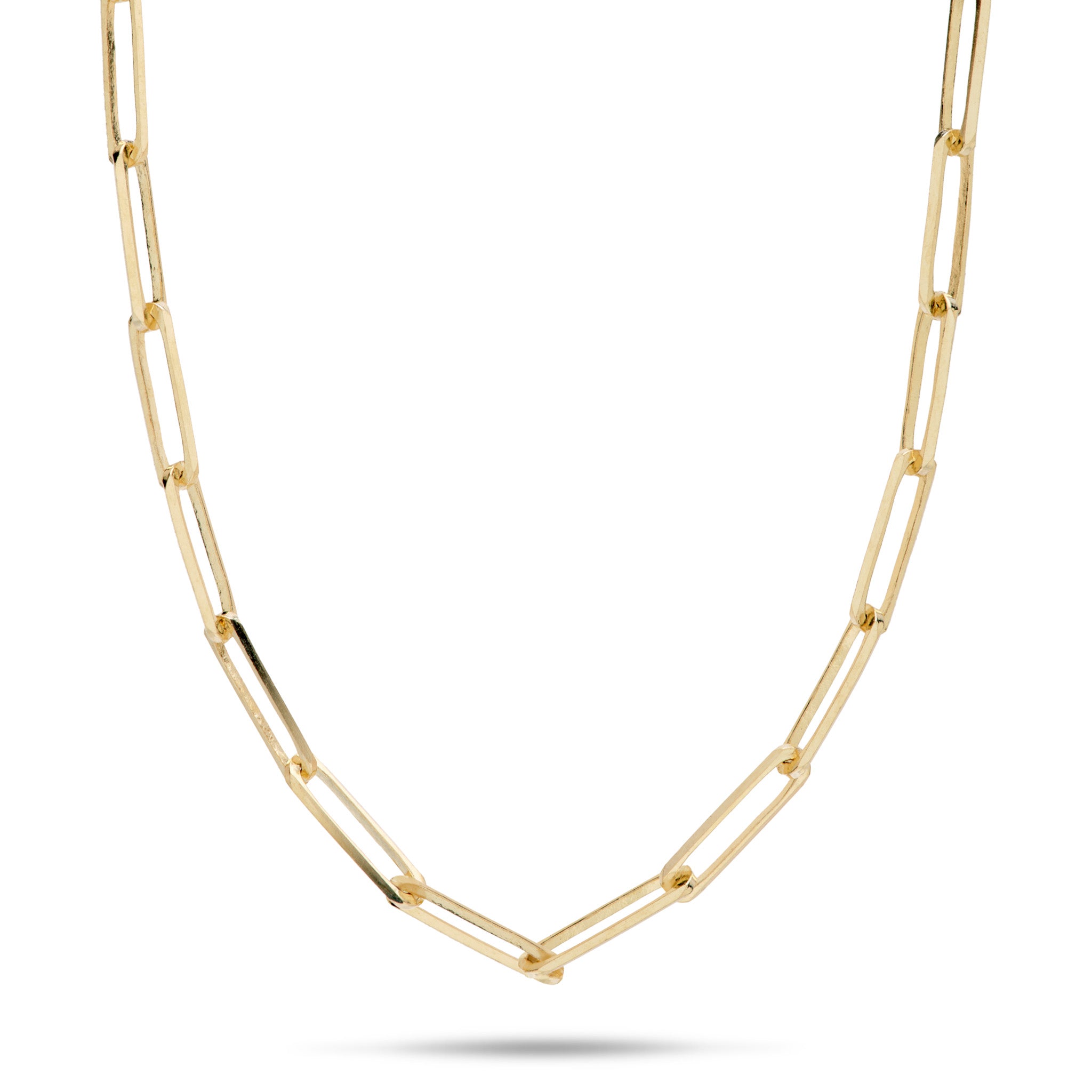 2.7mm Paperclip Chain in 14k Yellow Gold on a white background