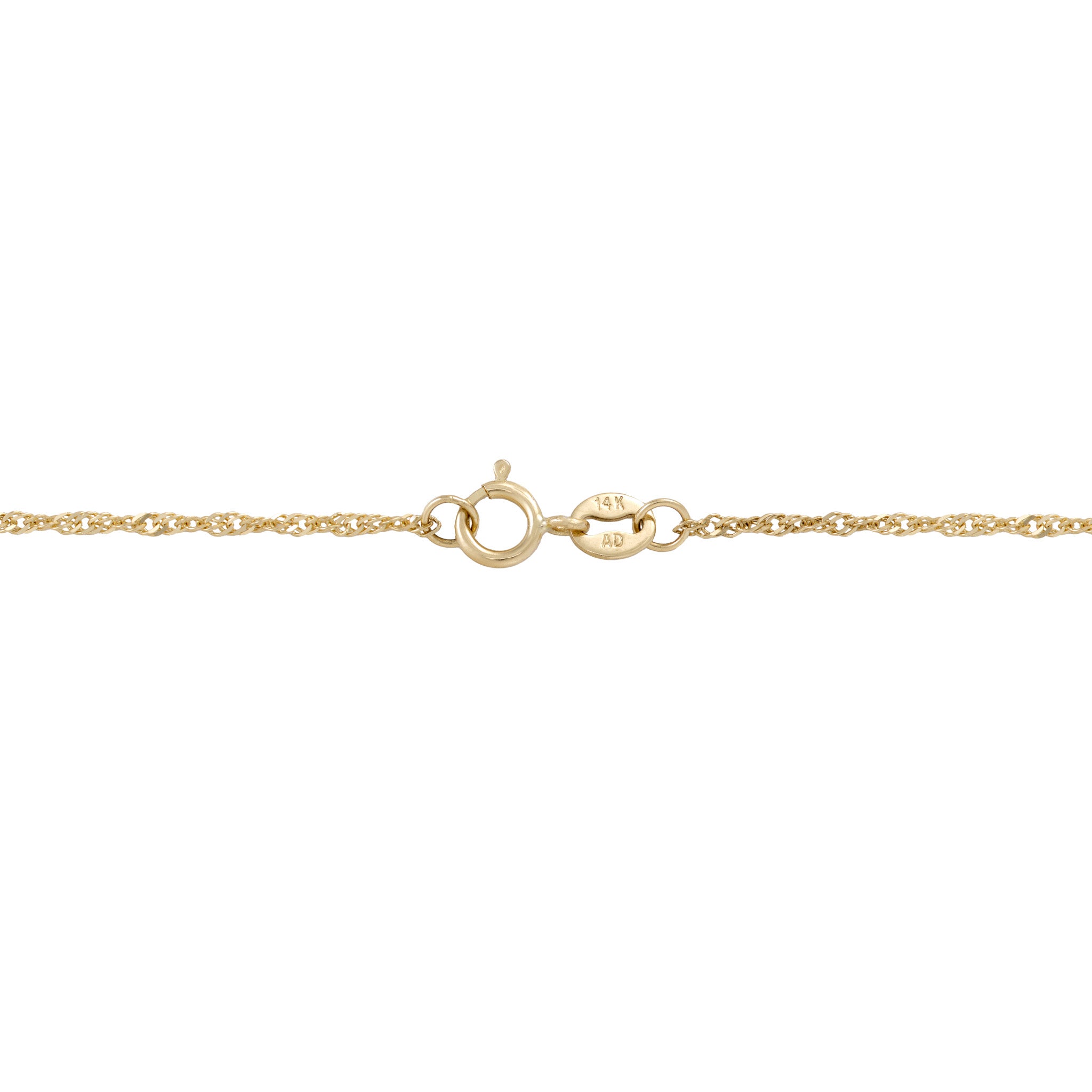 1.0mm Singapore Chain in Gold O-ring clasp on a white background