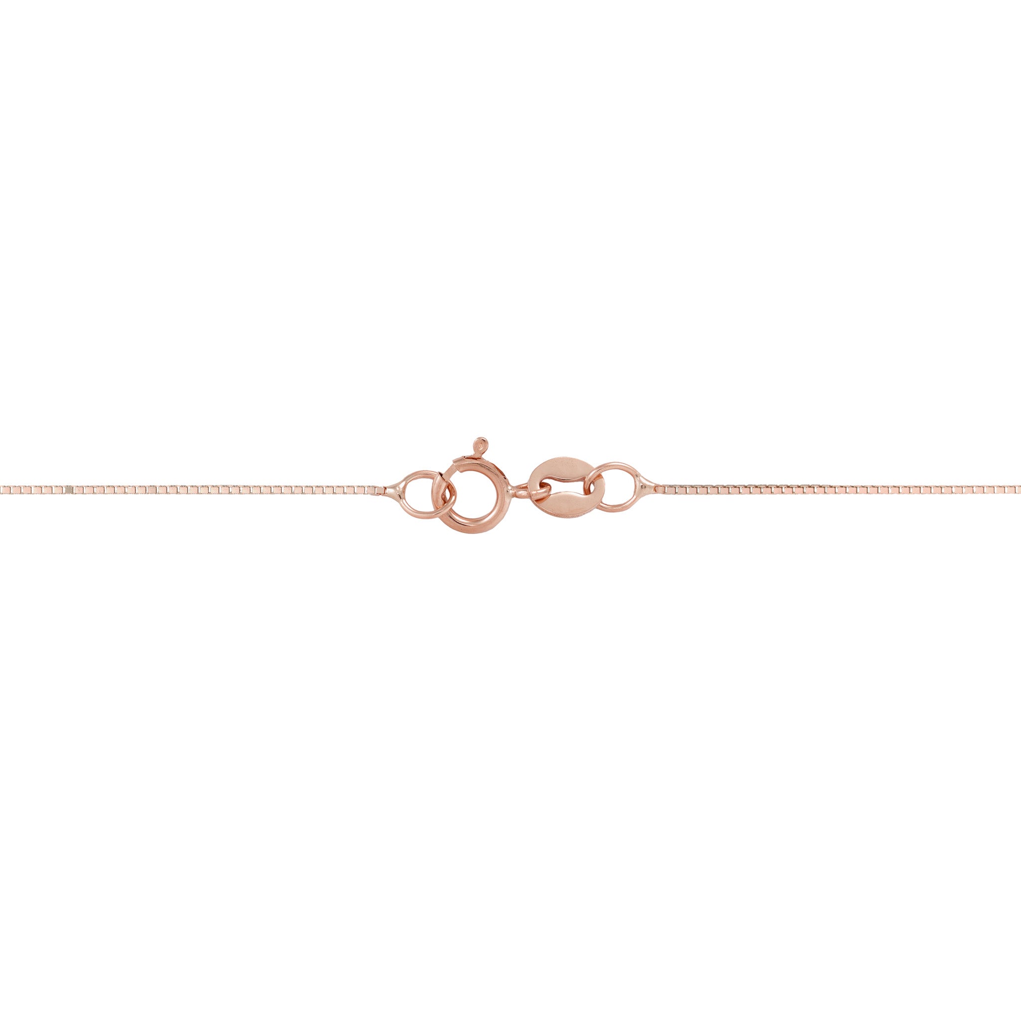 0.6mm Lite Box Chain in 14k Rose Gold O-ring clasp on a white background