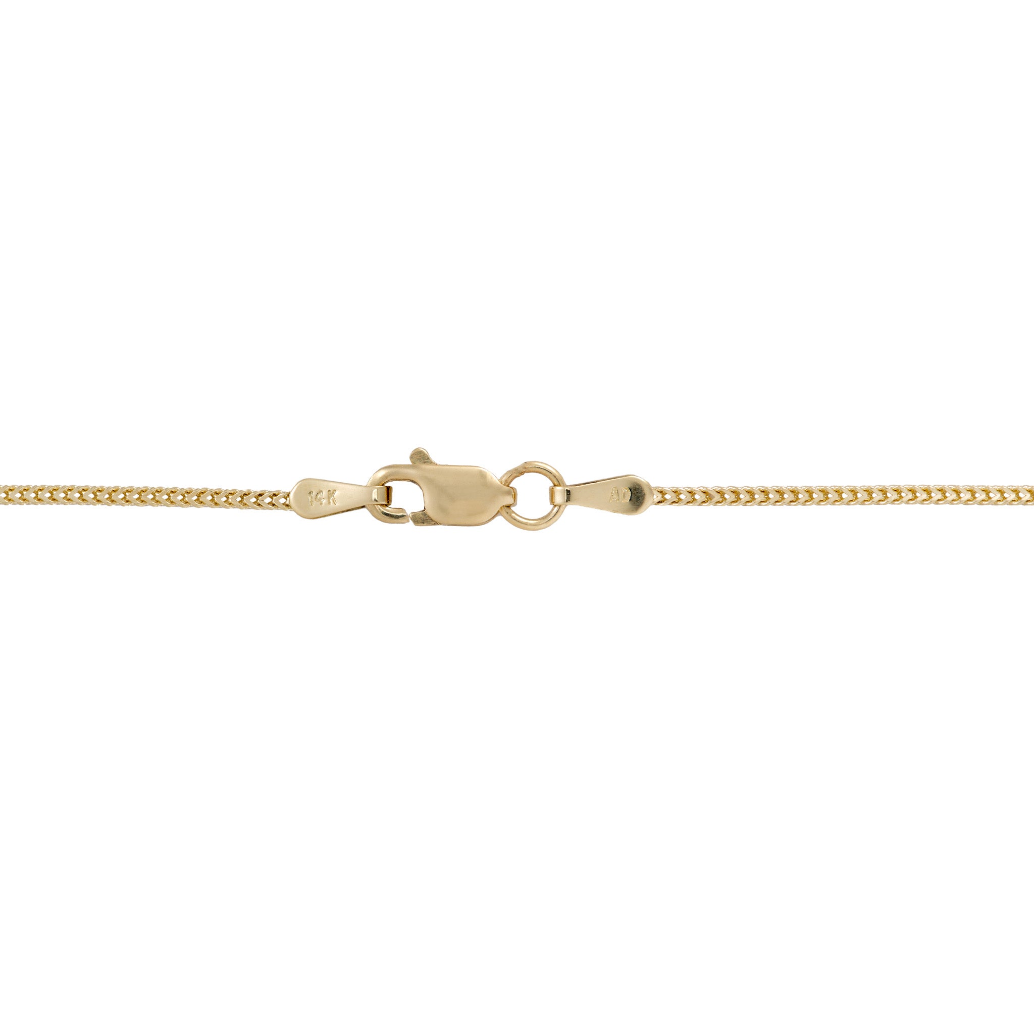 1.2mm Singapore Foxtail Chain in 14k yellow Gold Lobster Claw Clasp on a white background