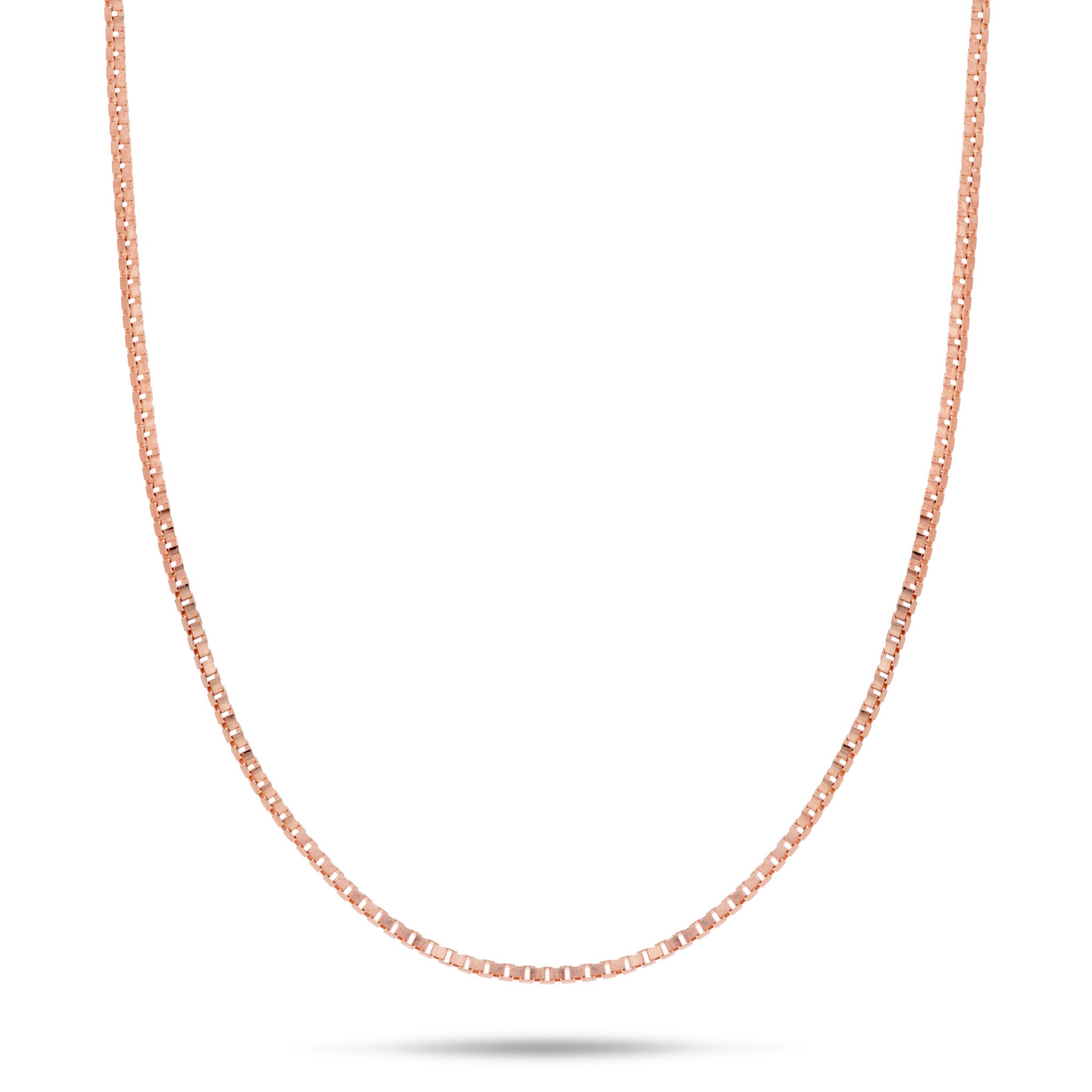 0.7mm Box Chain in 14k Rose Gold on a white background