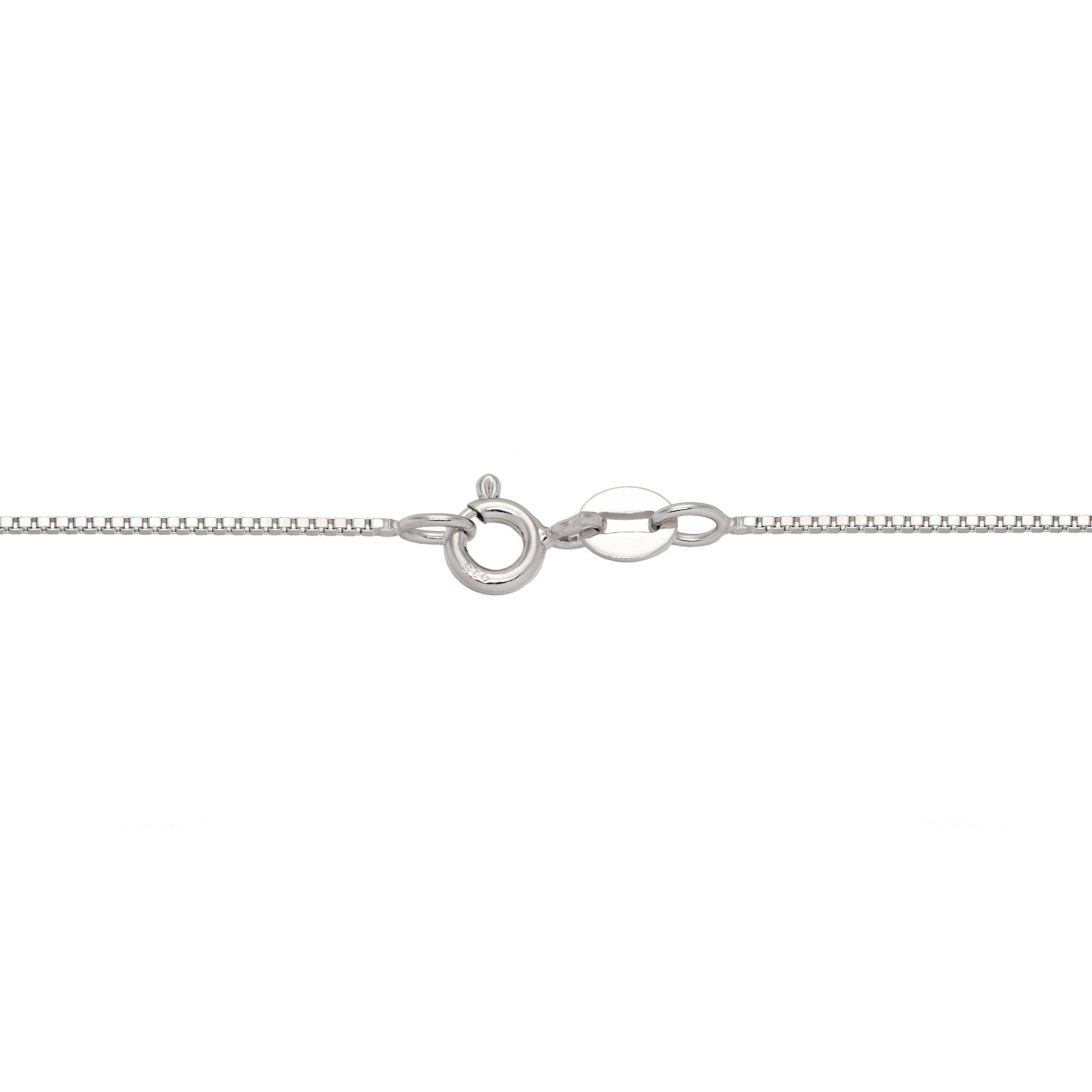 1.0mm Box Chain in Sterling Silver with O-Ring Clasp on a white background