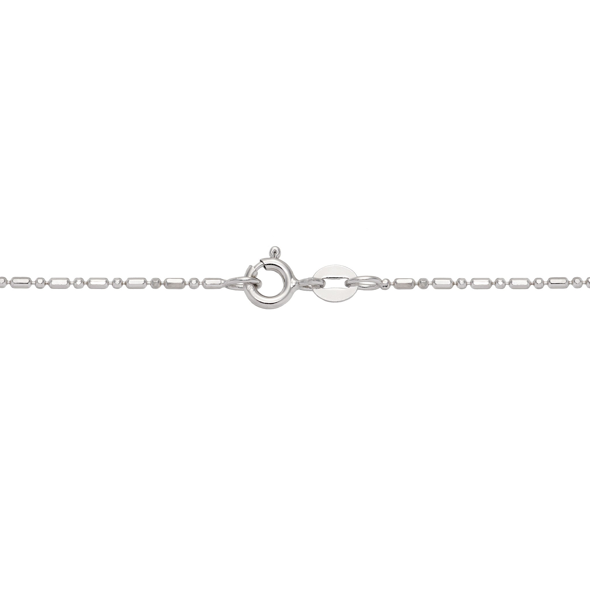 1.0mm Ball Bar Chain in Sterling Silver with O-Ring Clasp on a white background
