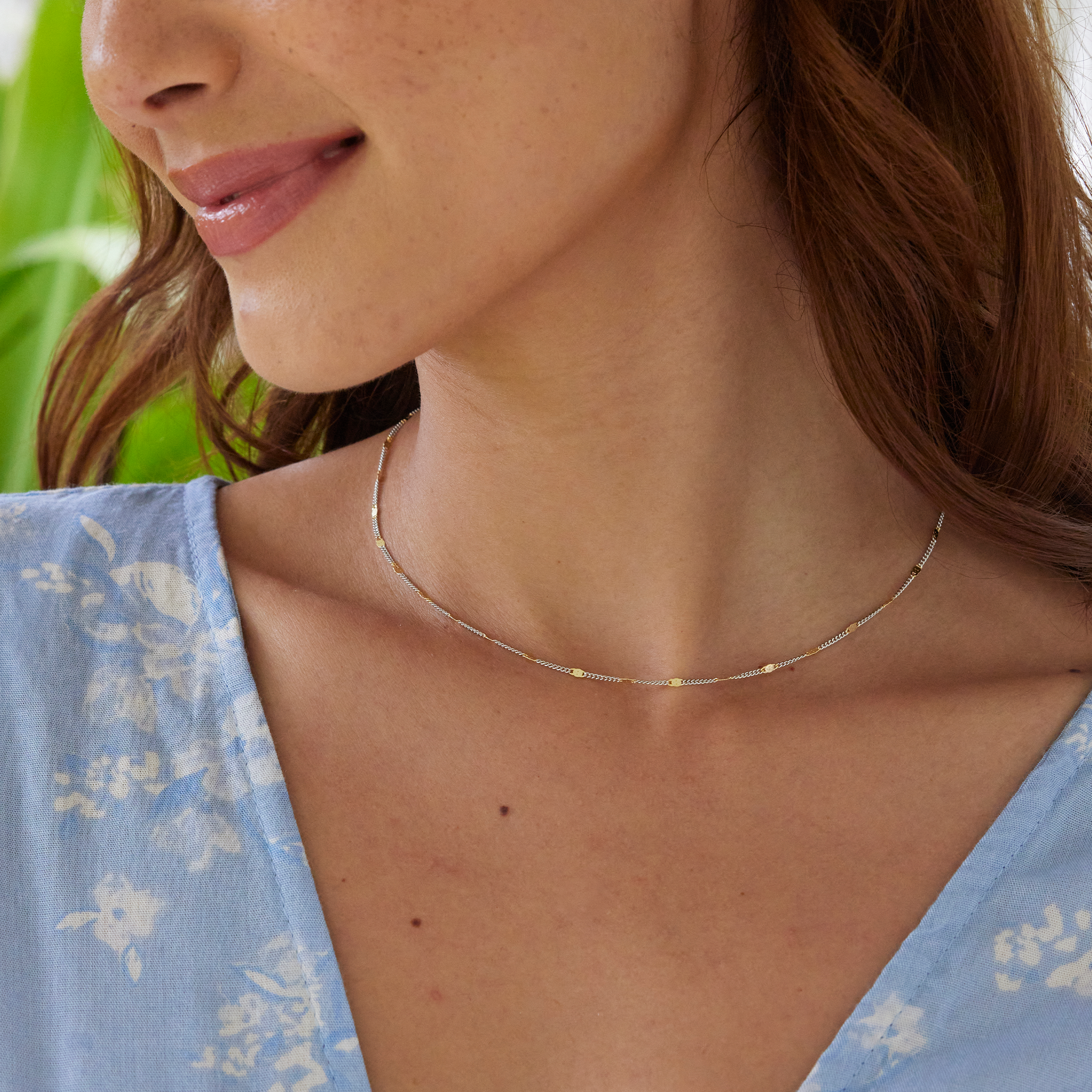 2トーンのスターリングシルバーのリンクチェーン