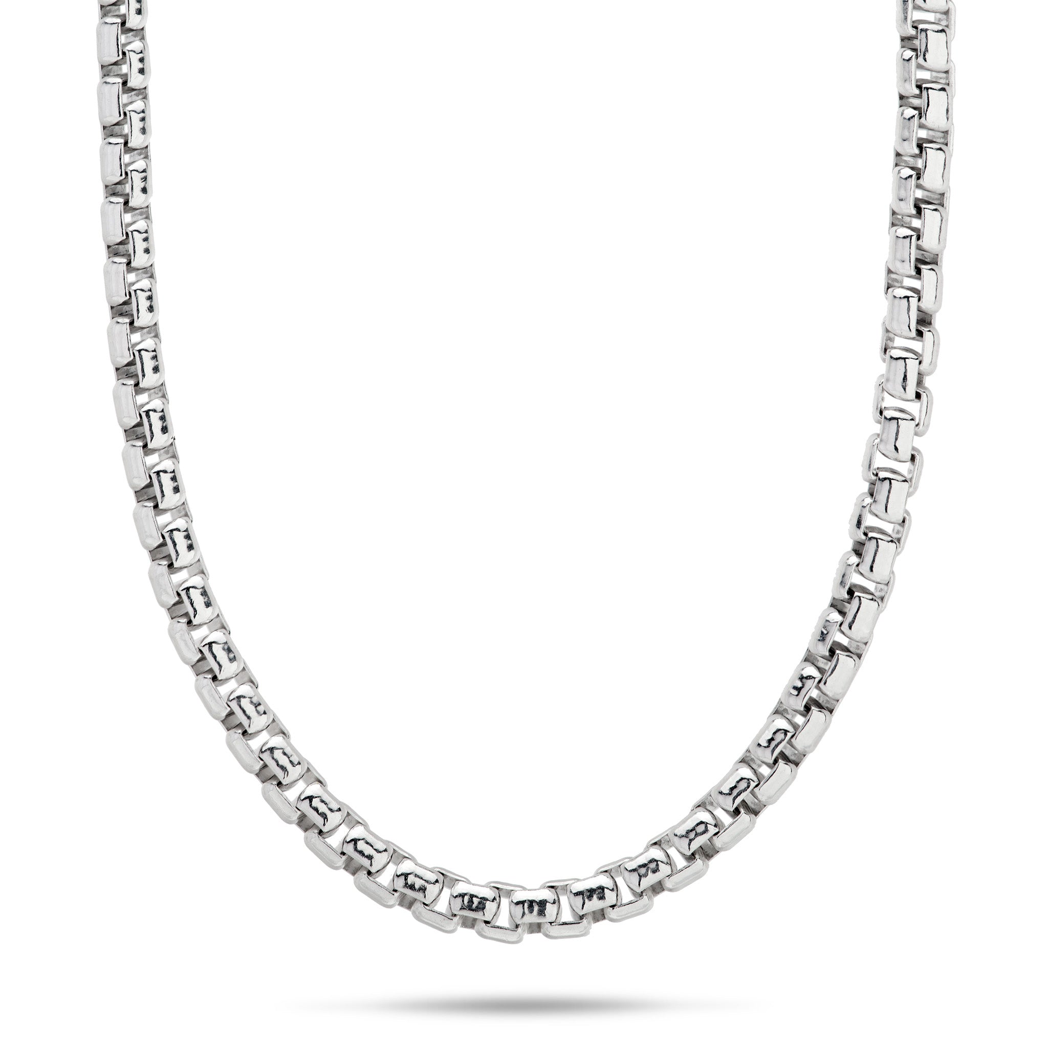 2.5mm Round Box Chain in Sterling Silver on a white background