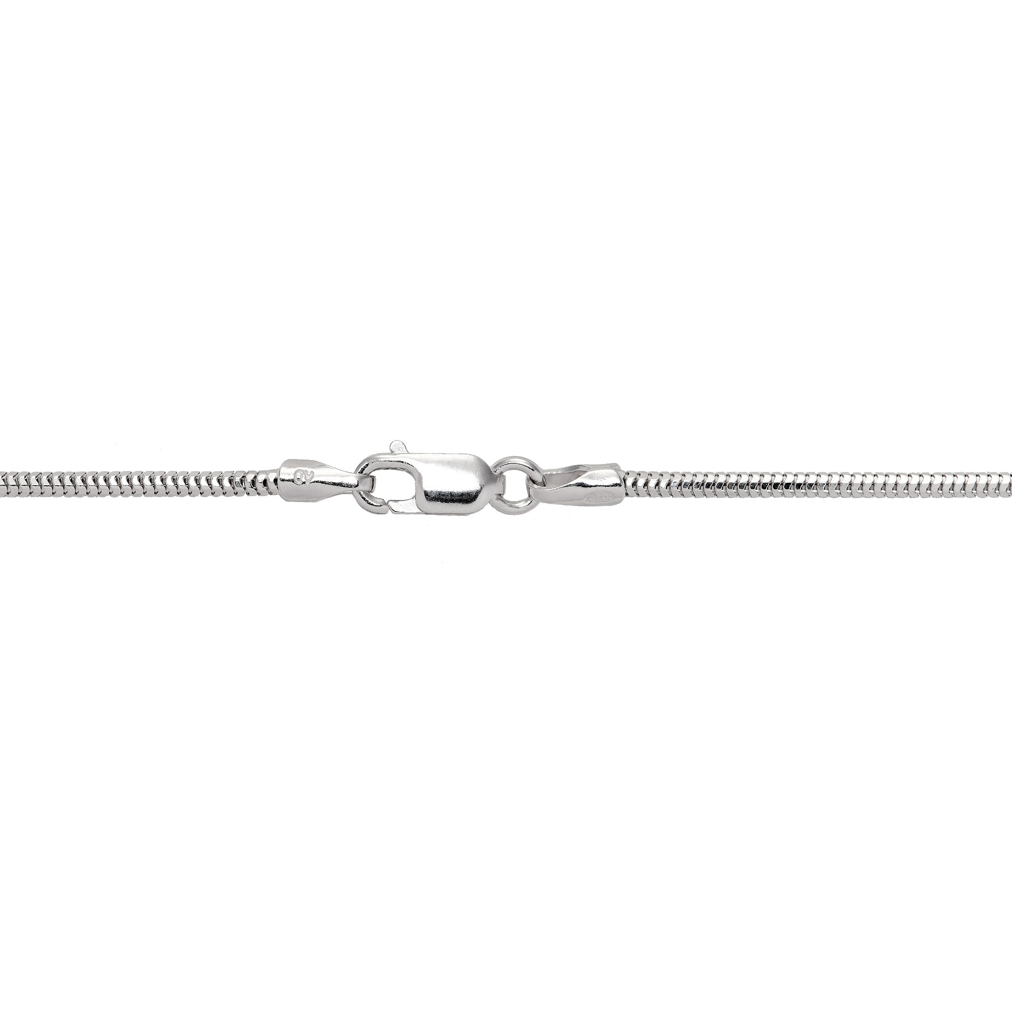 1.4mm Snake Chain in Sterling Silver with Lobster Claw Clasp on a white background