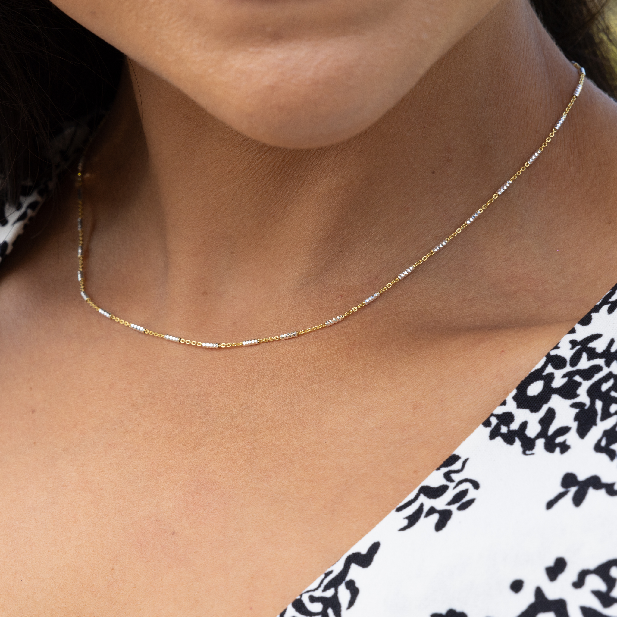 2つのトーンスターリングシルバーの1.0mmチューブチェーン