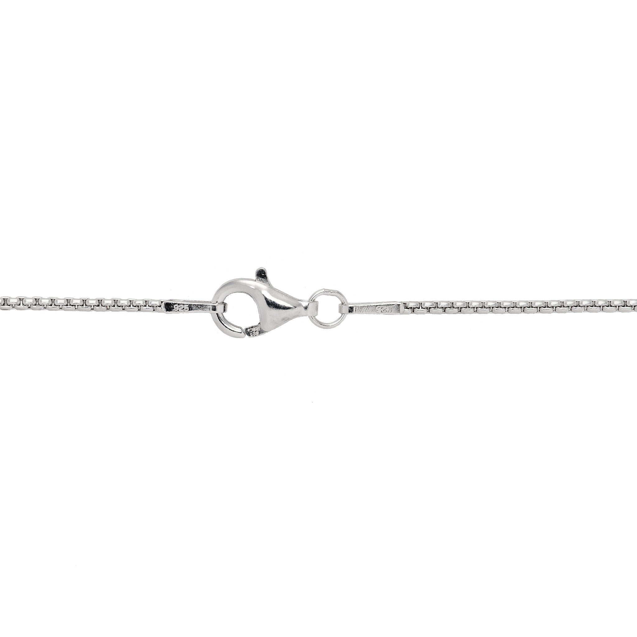 1.2mm Round Box Chain in Sterling Silver with Lobster Claw Clasp on a white background