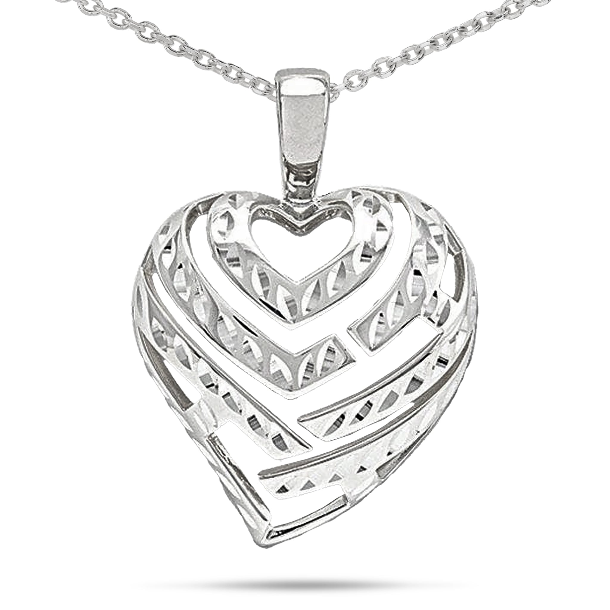 24" Adjustable Aloha Heart Pendant Necklace in Sterling Silver - 30mm