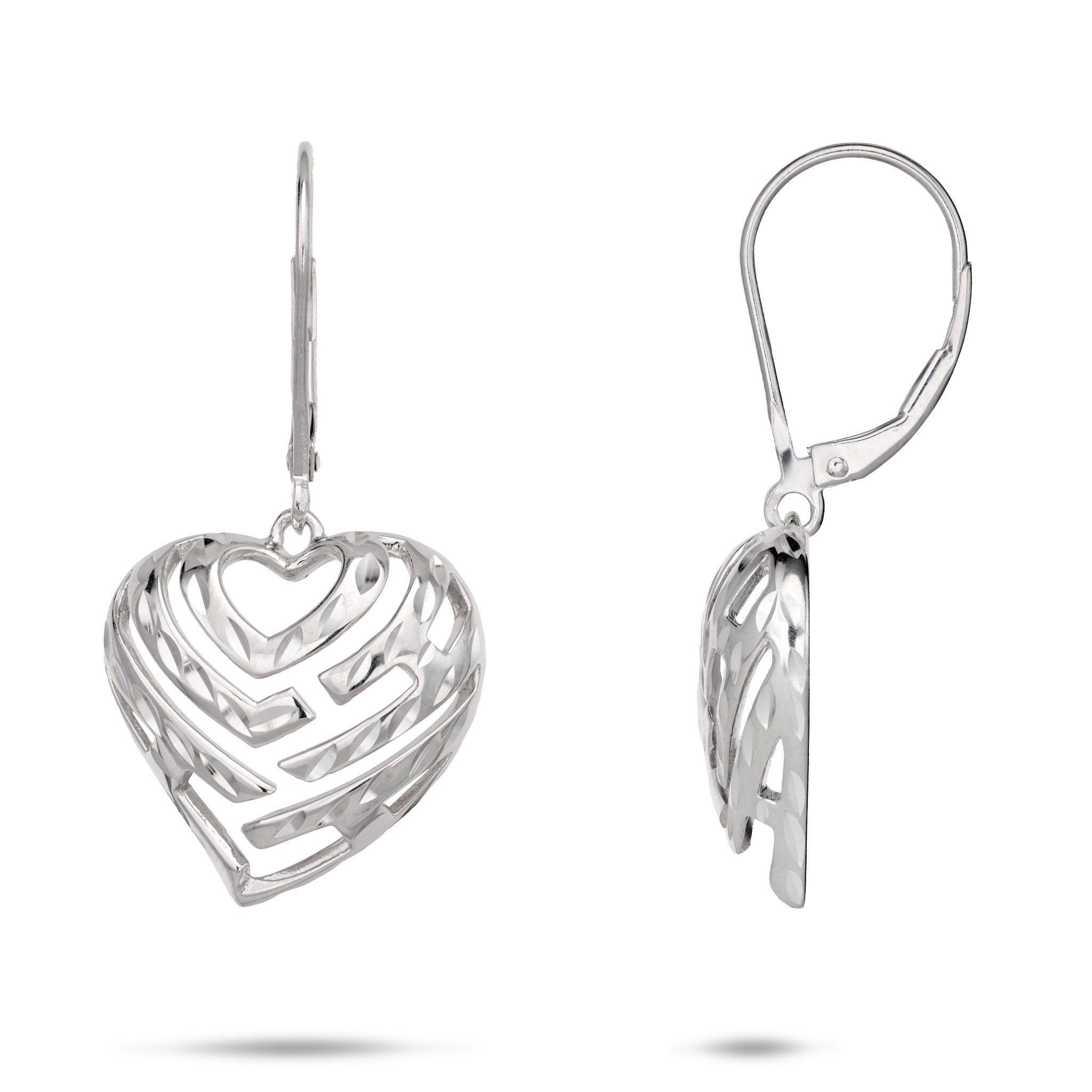 18mm Aloha Heart Earrings in Sterling Silver on a white background