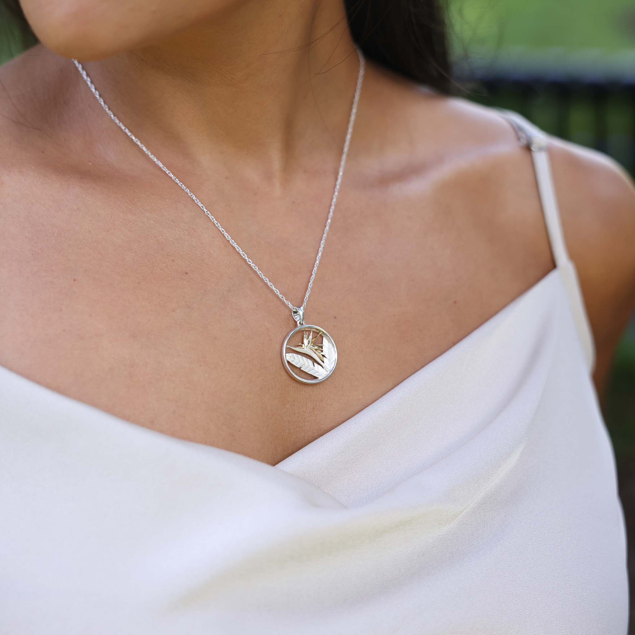 Birds of Paradise Pendant Necklace in Sterling Silver & Gold - 22mm