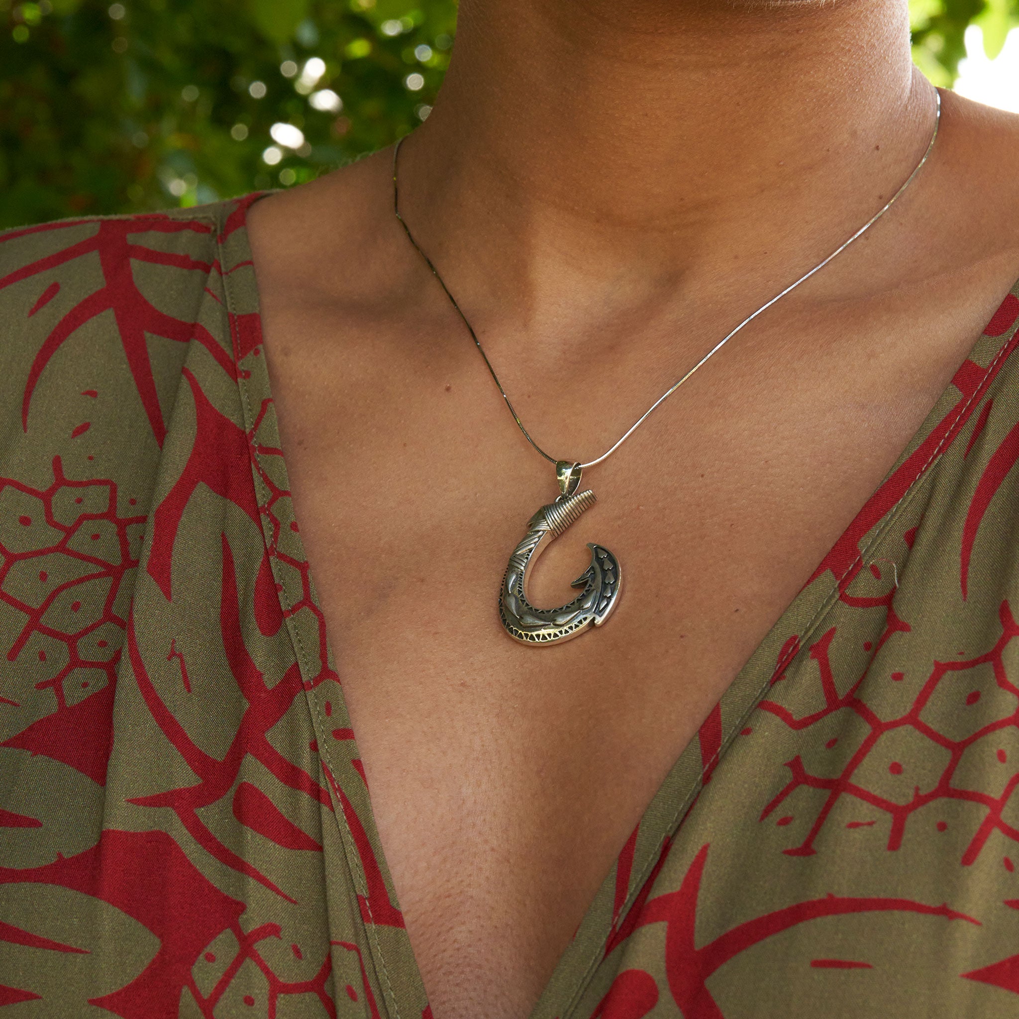 Fish Hook Pendant in Sterling Silver - 40mm