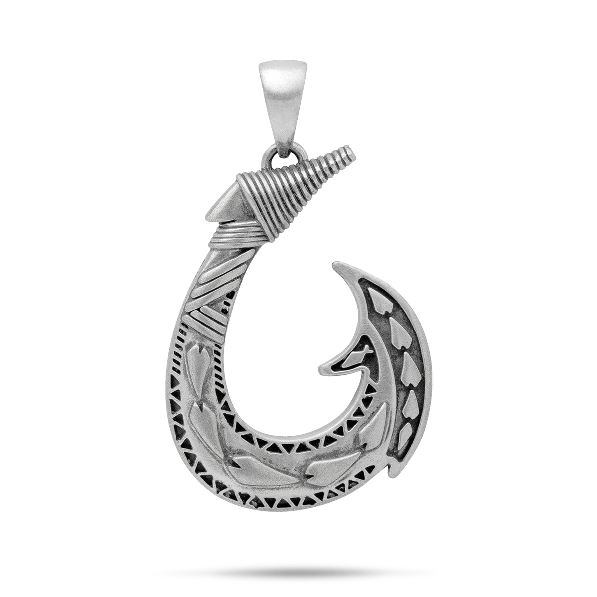 Fish Hook Pendant in Sterling Silver - 40mm