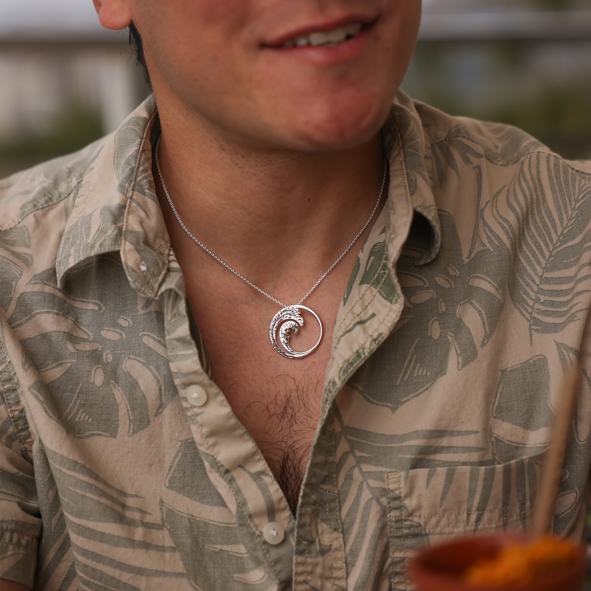 24" Adjustable Nalu Pendant Necklace in Sterling Silver - 30mm