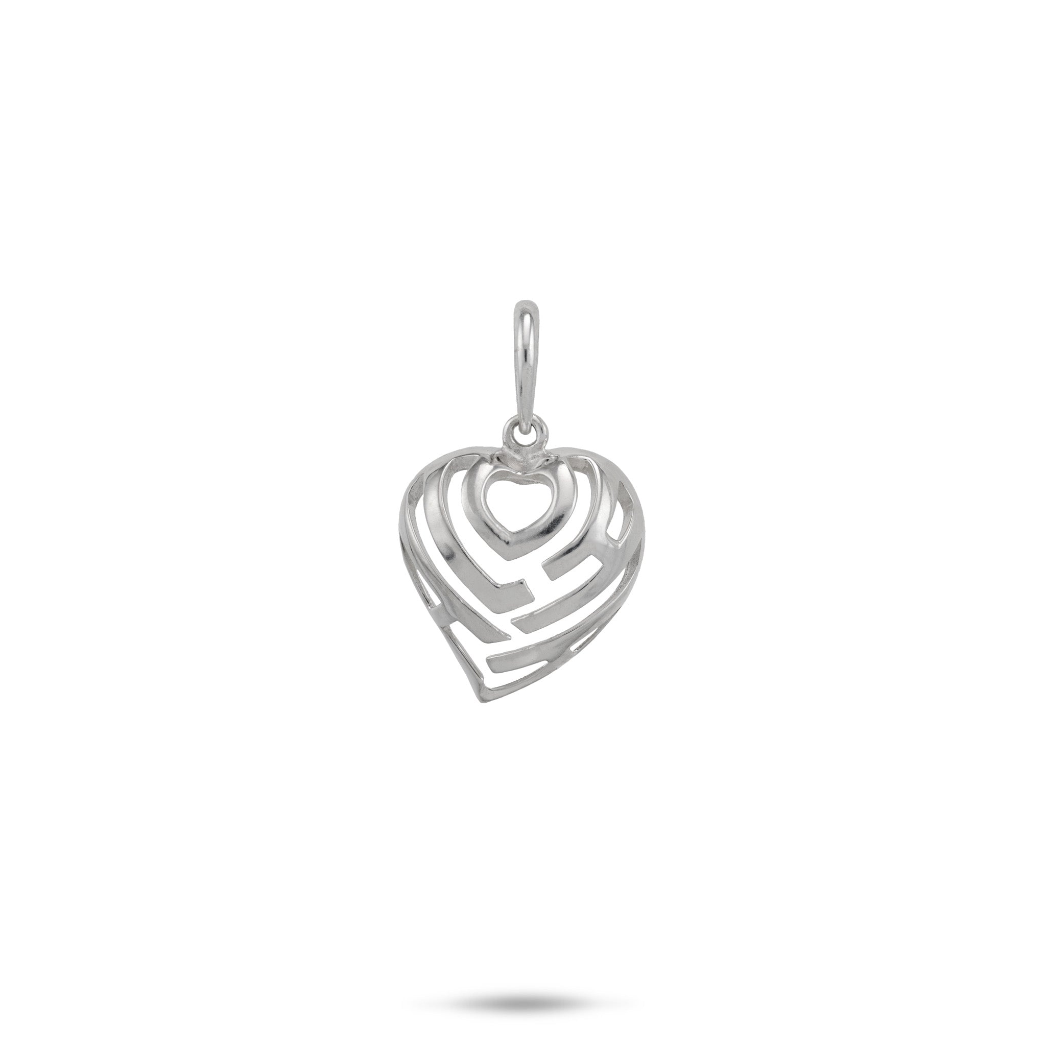 12mm Aloha Heart Charm/Pendant in Sterling Silver on a white background
