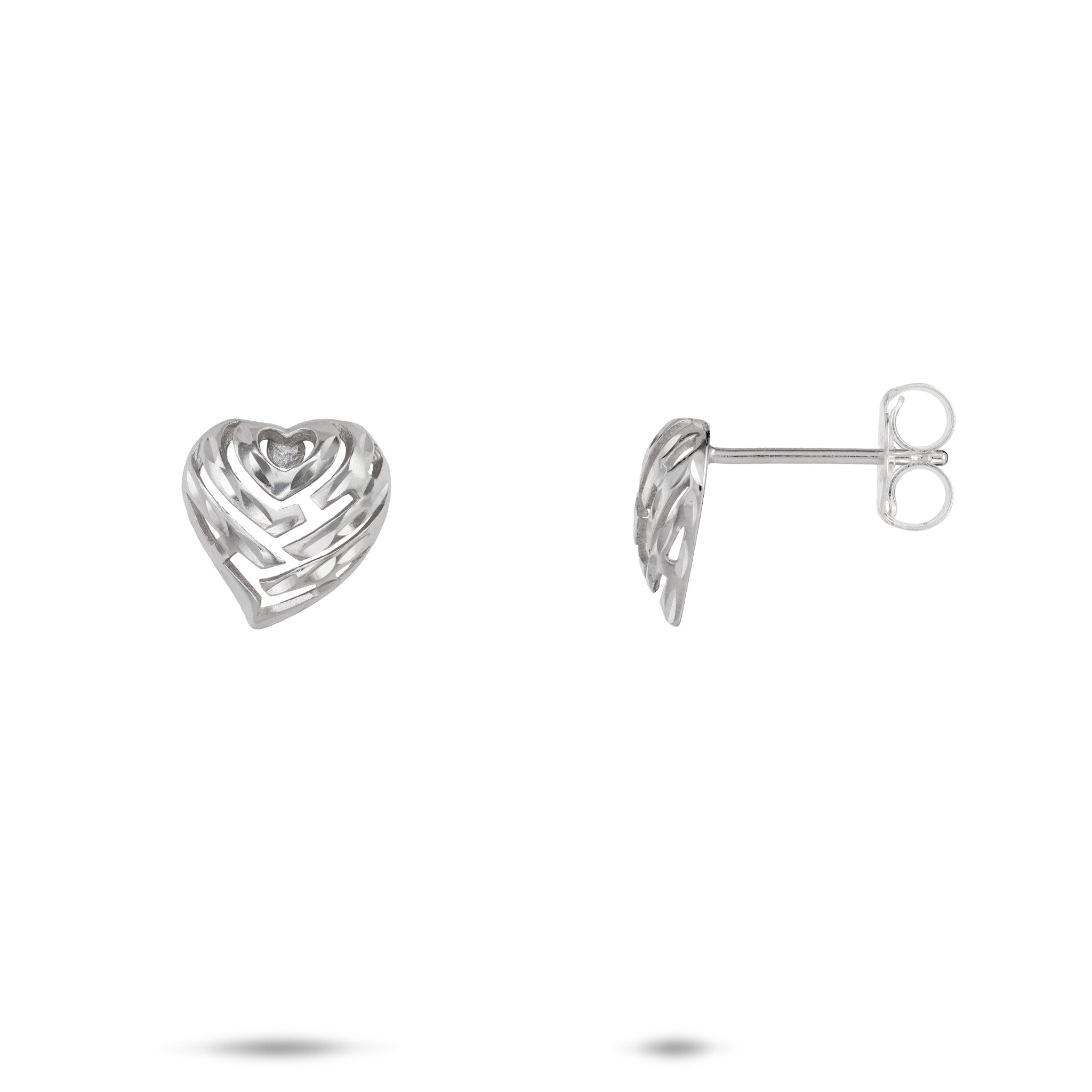 10mm Aloha Heart Earrings in Sterling Silver on a white background