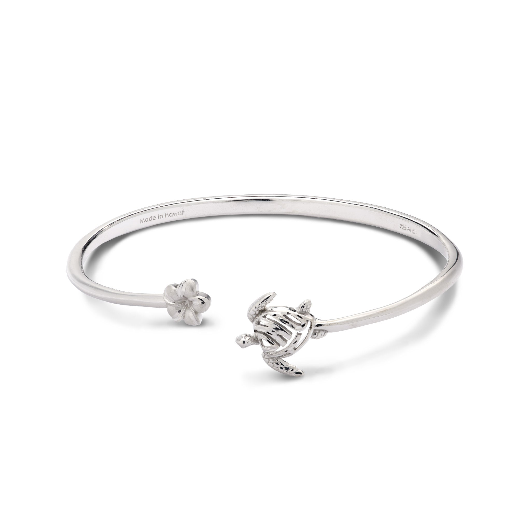 Honu and Plumeria Bracelet in Sterling Silver
