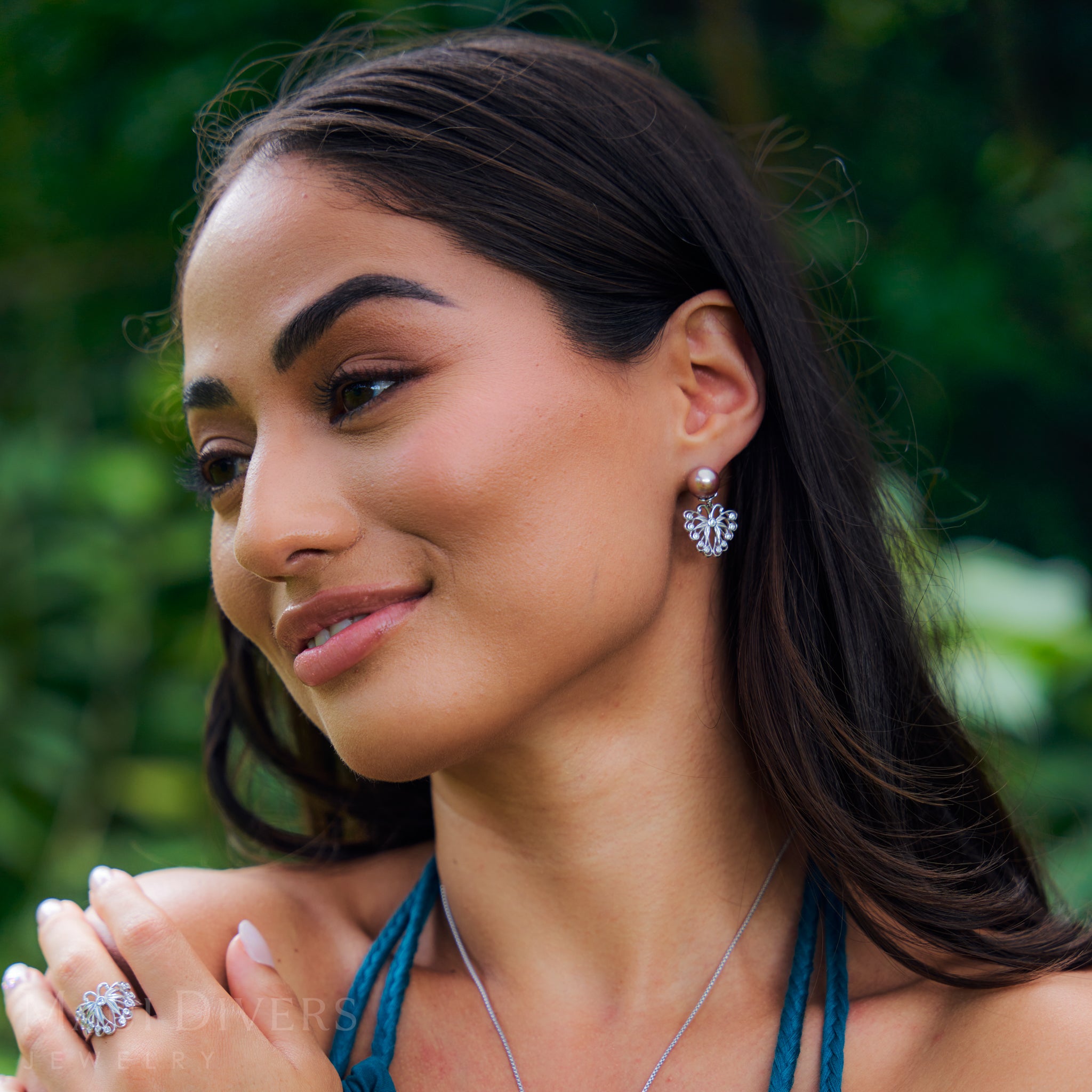 Pulelehua (Butterfly) Freshwater Pearl Earrings in Sterling Silver with Cubic Zirconia - 9-10mm