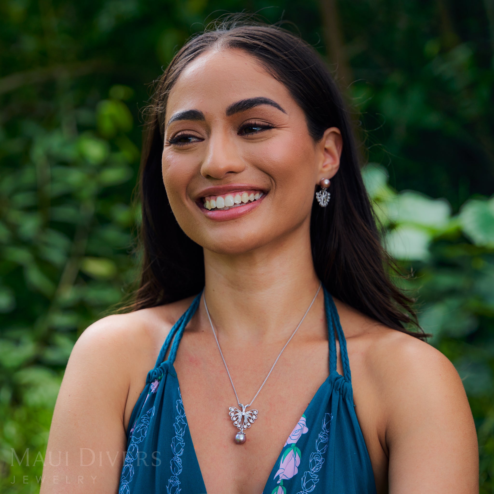 Pulelehua (Butterfly) Freshwater Pearl Earrings in Sterling Silver with Cubic Zirconia - 9-10mm