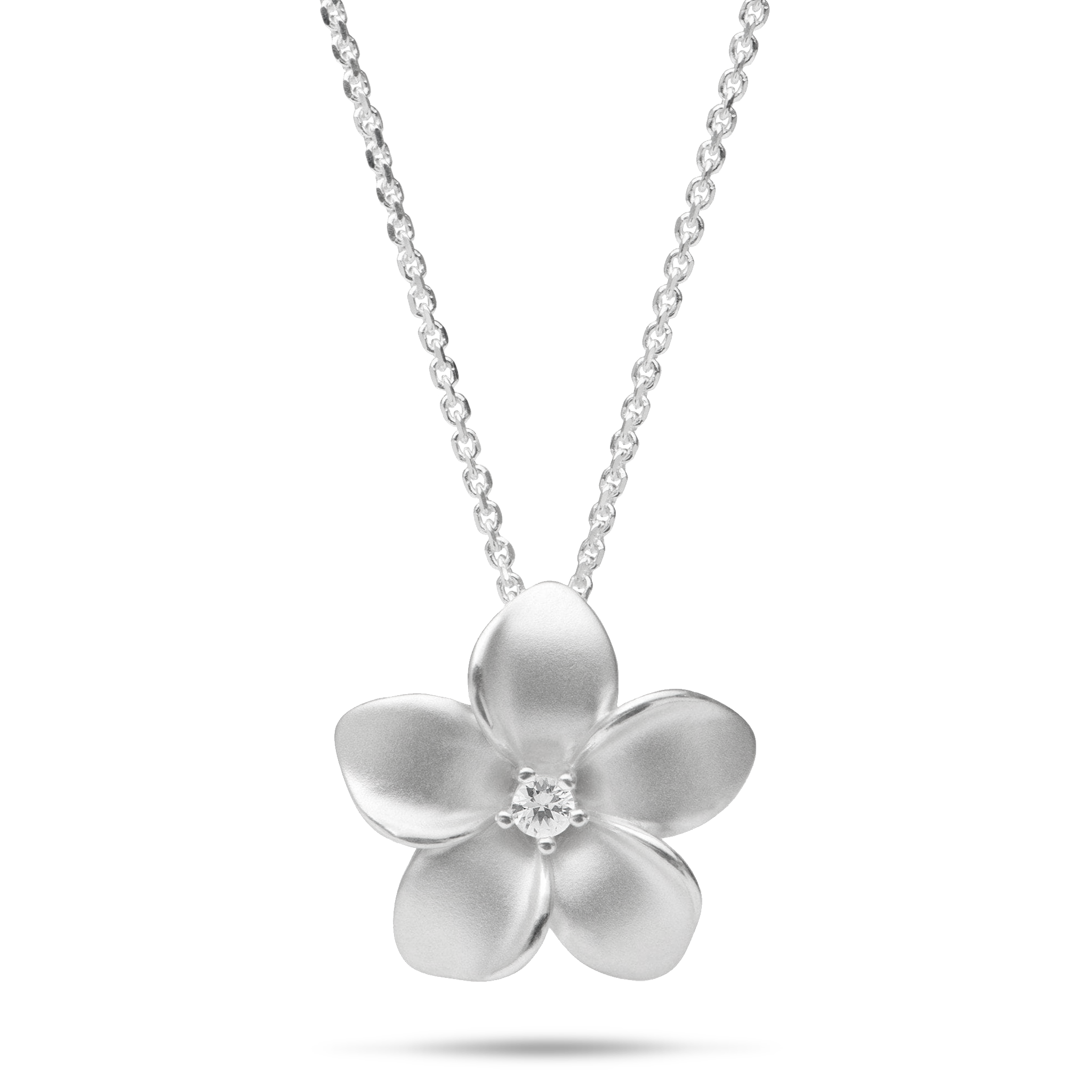 24" Adjustable Plumeria White Sapphire Necklace in Sterling Silver - 20mm