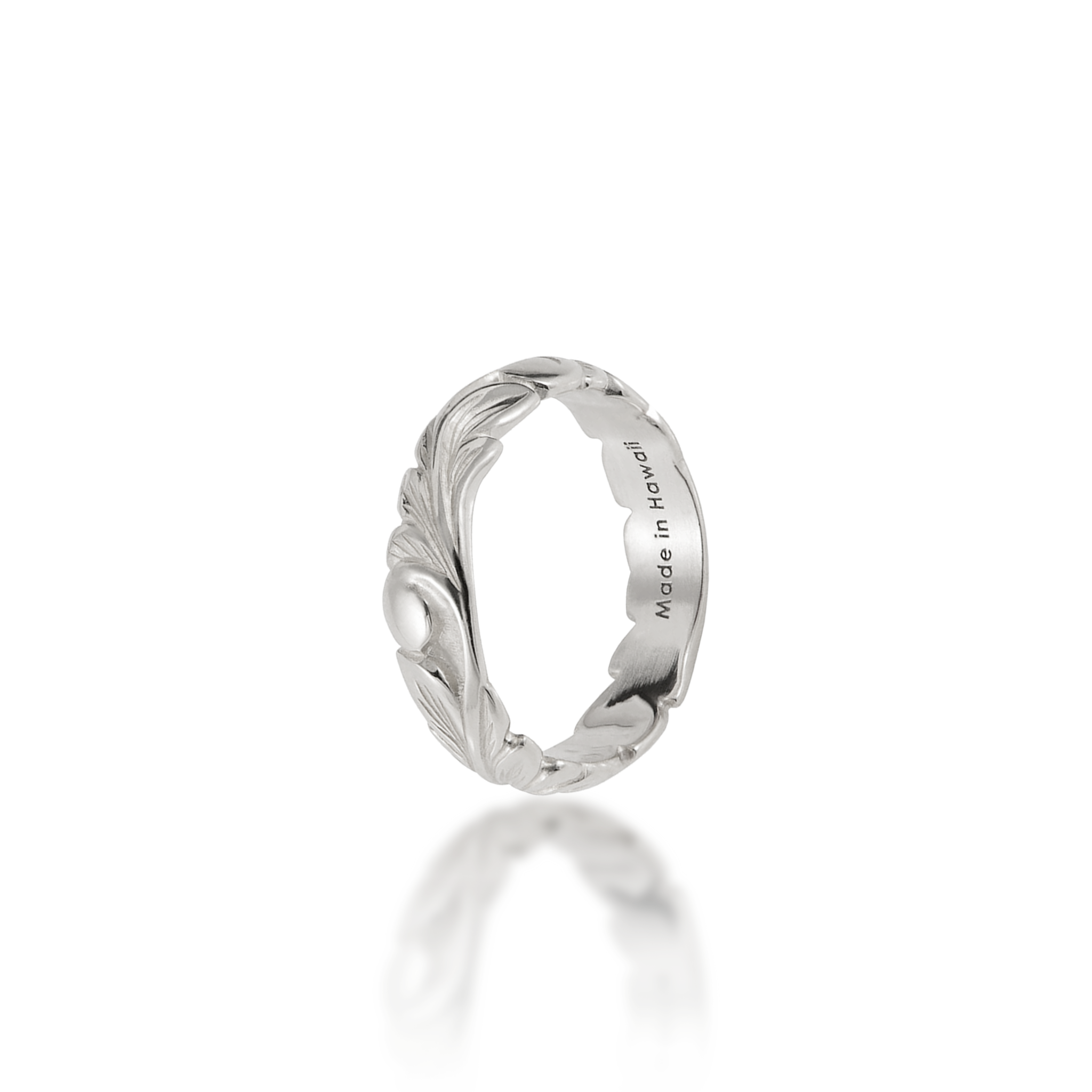 Hawaiian Heirloom Old English Scroll Ring in White Gold - 4.5mm