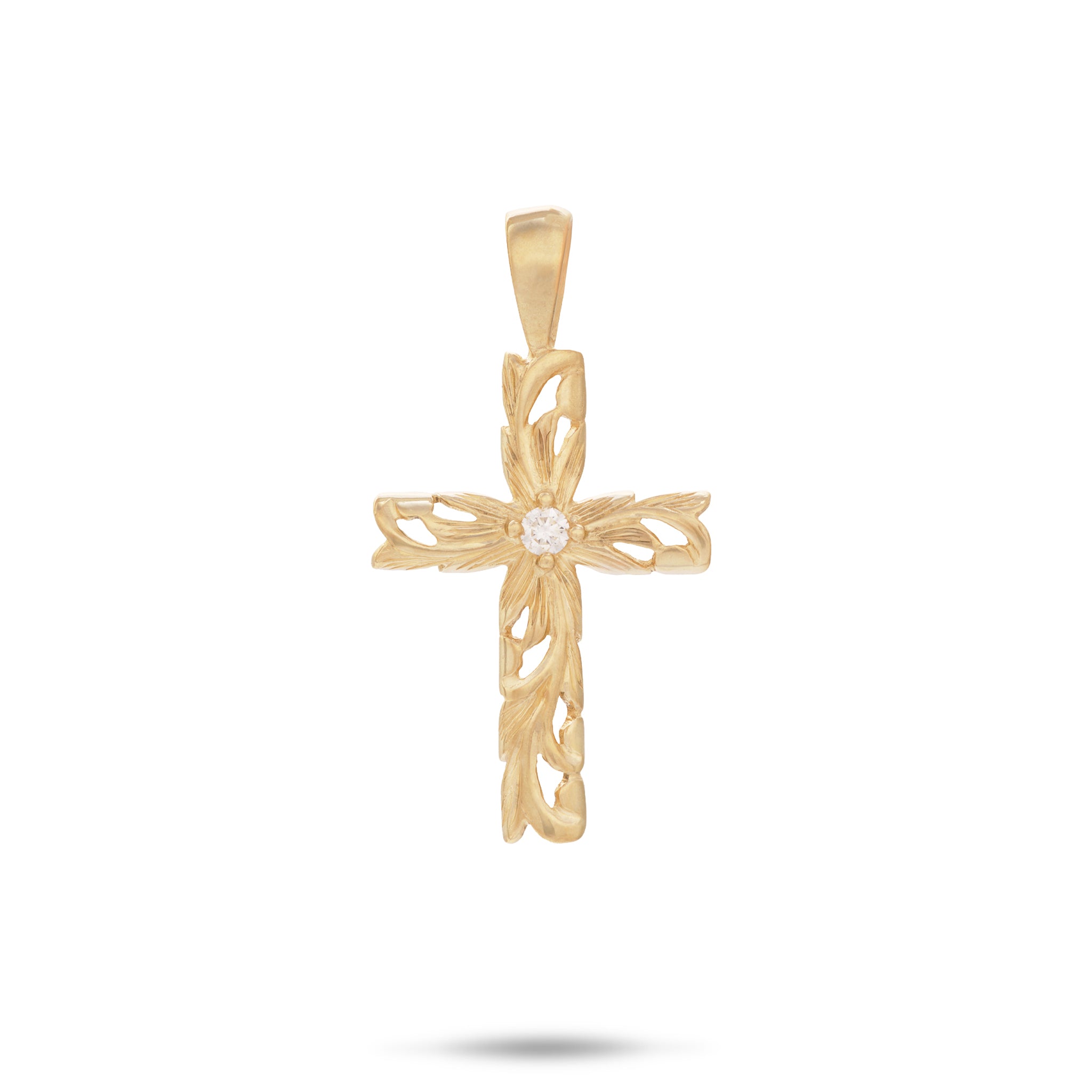 Hawaiian Heirloom Old English Scroll Cross Pendant in Gold with Diamond - 23mm