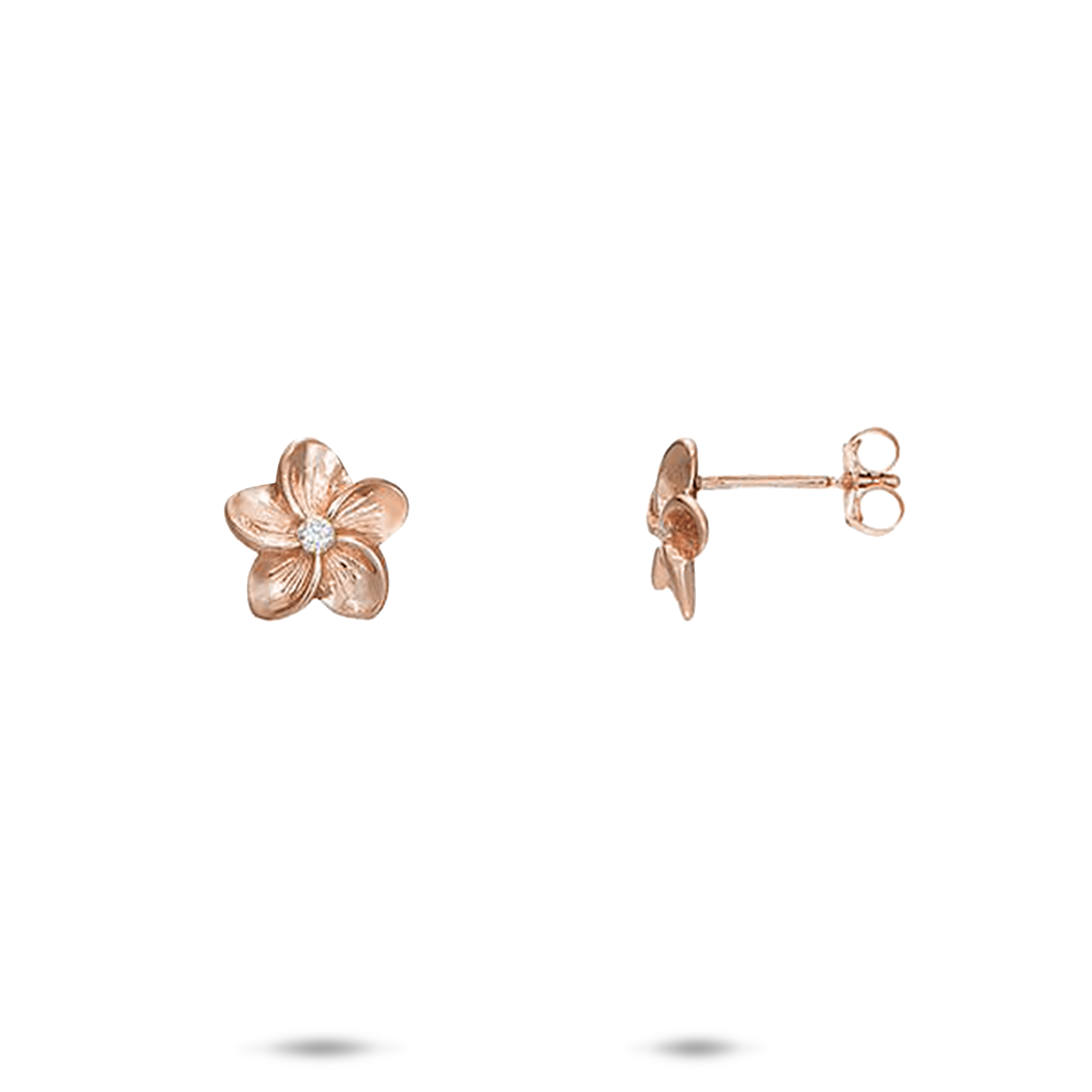 Hawaiian Heirloom Plumeria Earrings in Rose Gold with Diamonds - 9mm