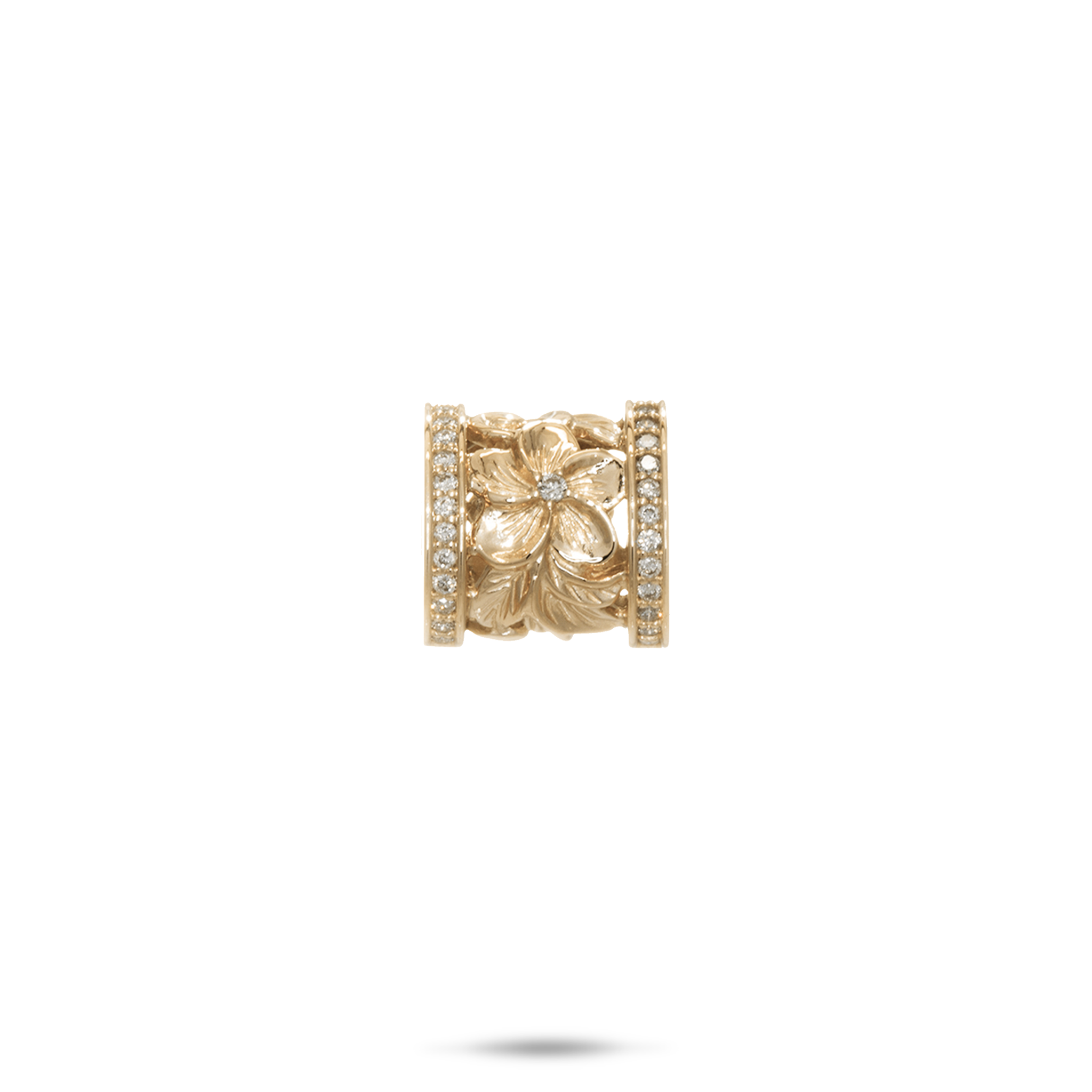 Hawaiian Heirloom Plumeria Barrel Pendant in Gold with Diamonds - 12mm