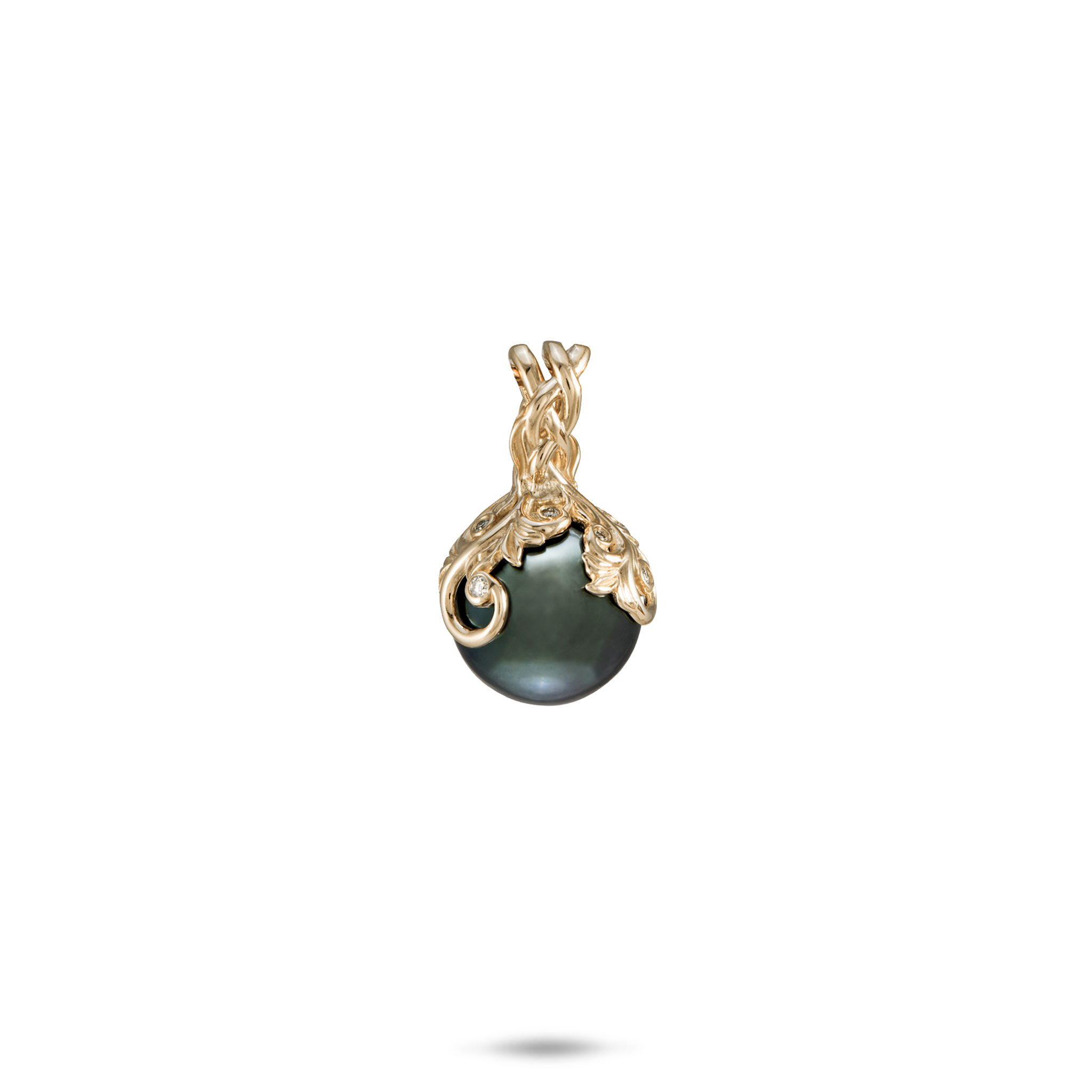 Living Heirloom Anhänger mit schwarzer Tahitiperle in Gold mit Diamanten – 9–10 mm