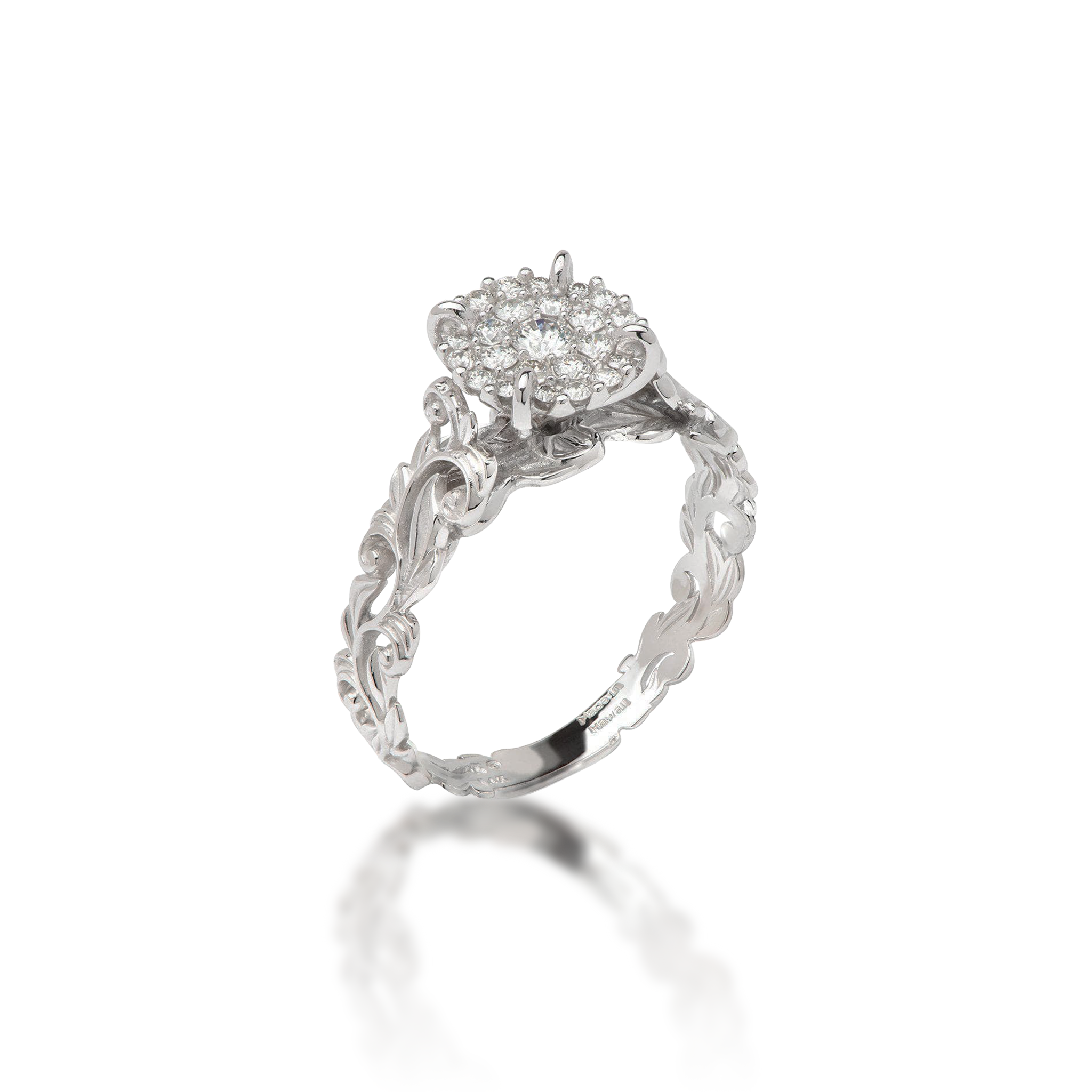 Living Heirloom Engagement Ring in White Gold with Diamonds on a white background