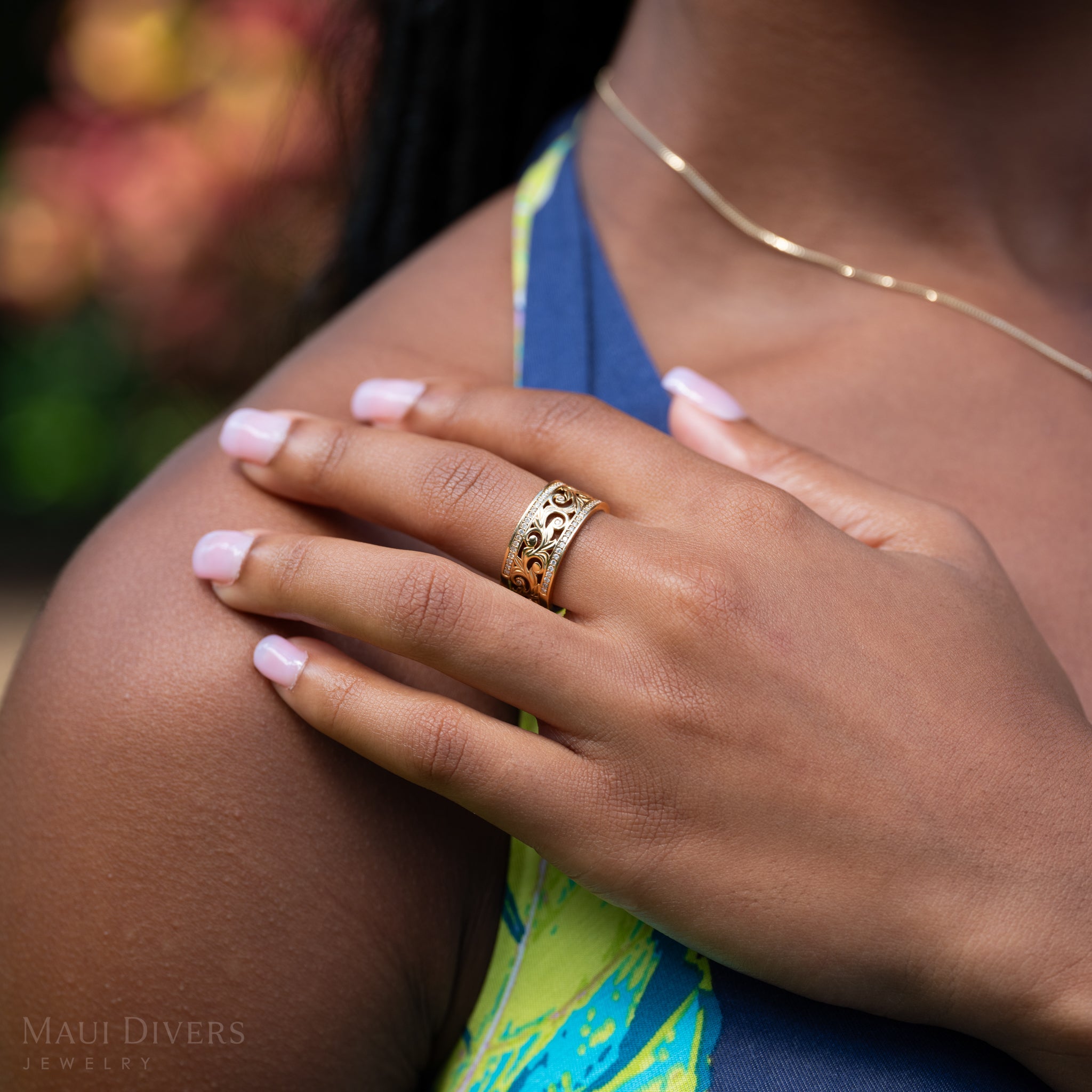 ダイヤモンド付きリビング エアルーム リング - 10mm