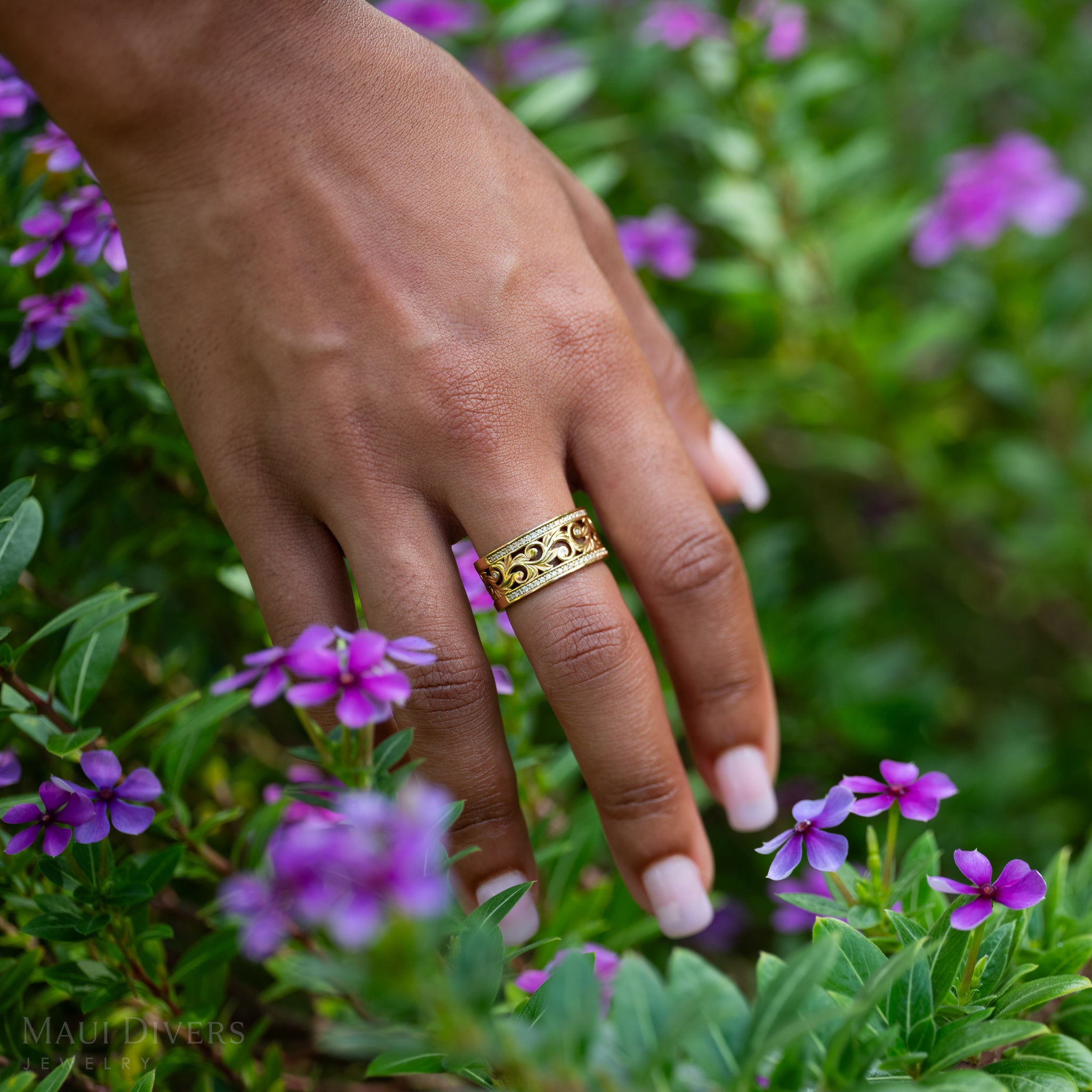 ダイヤモンド付きリビング エアルーム リング - 10mm