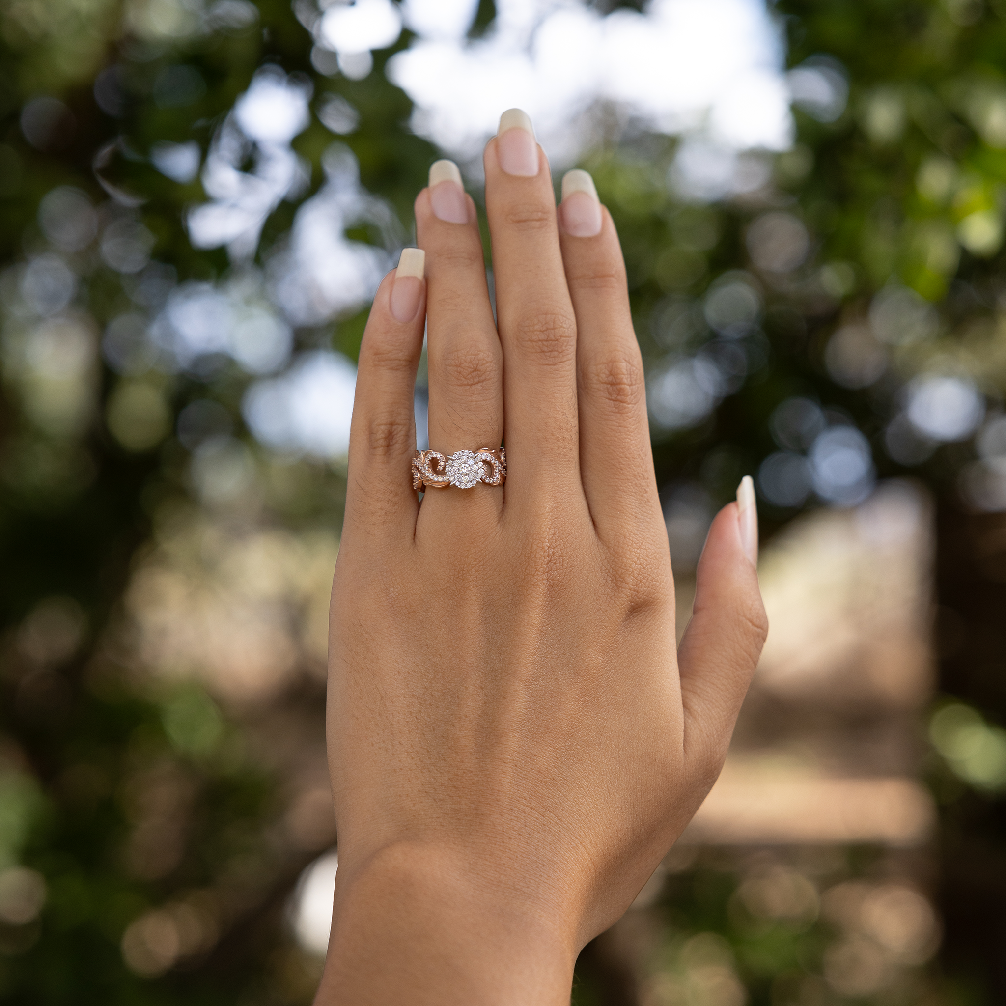 Hawaiian Heirloom Engagement Ring in Two Tone Gold with Diamonds
