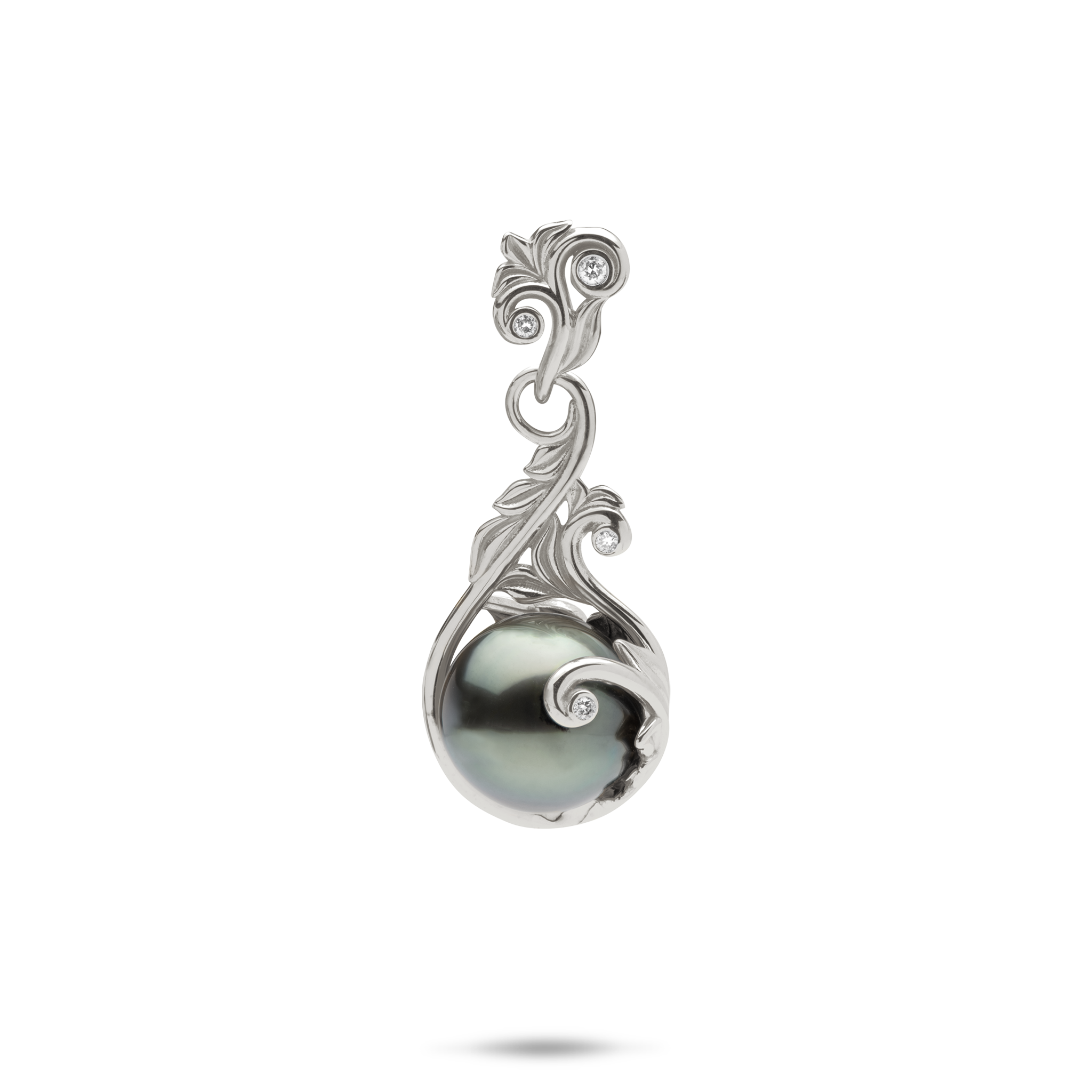 Living Heirloom Tahitian Black Pearl Pendant in White Gold with Diamonds - 9-10mm