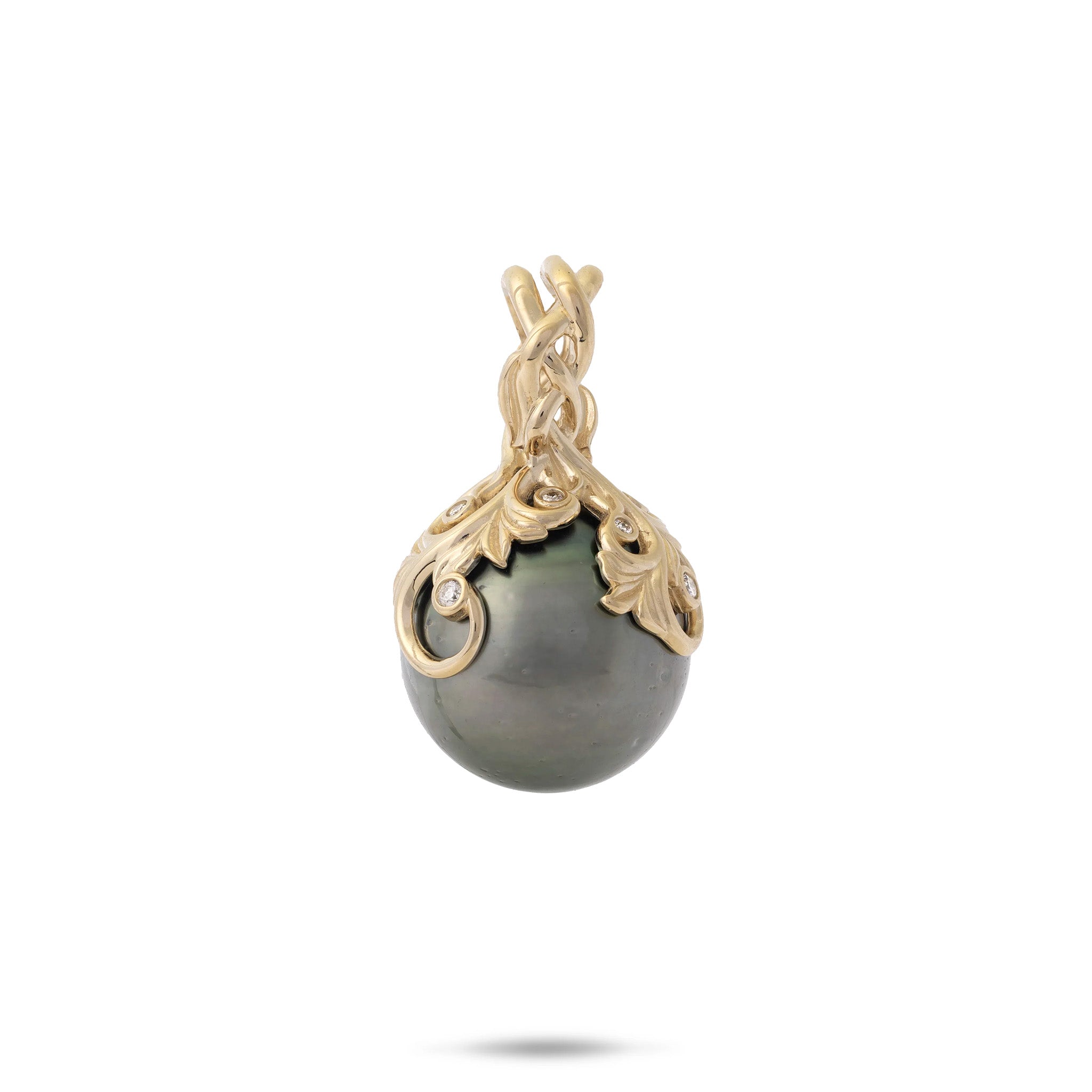 Living Heirloom Tahitian Black Pearl Pendant in Gold with Diamonds - 14-17mm