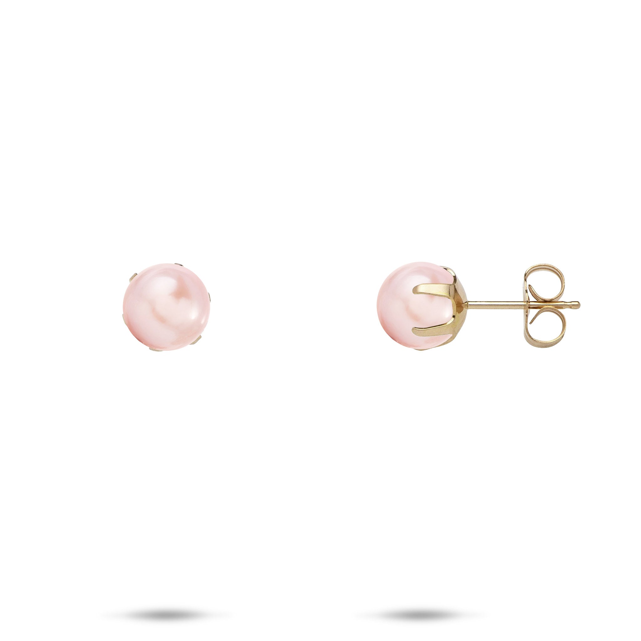 Pick A Pearl Earrings in Gold with Pink Pearls on a white background