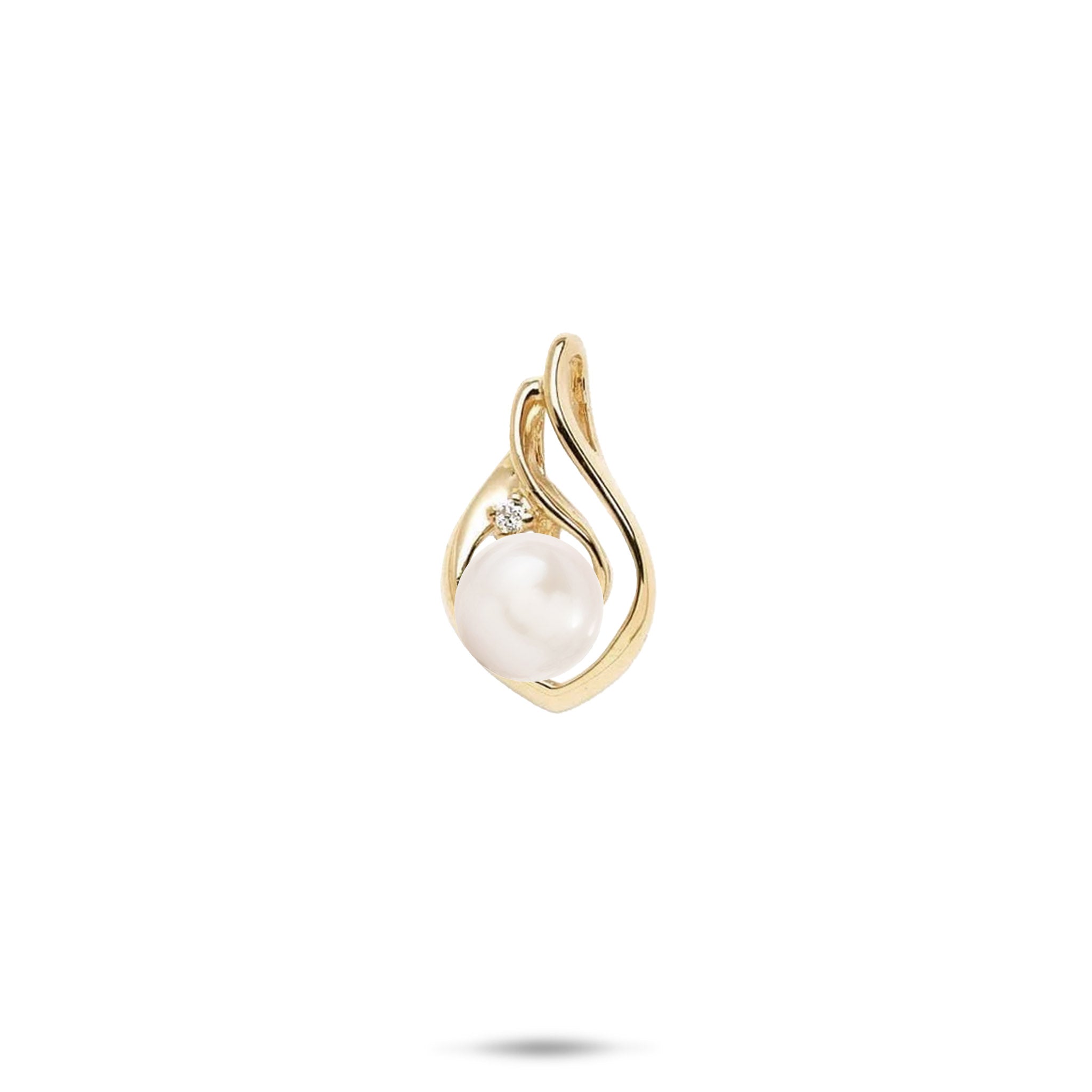 18mm Pick A Pearl Ocean Wave Pendant in Gold with Diamond and White Pearl on a white background