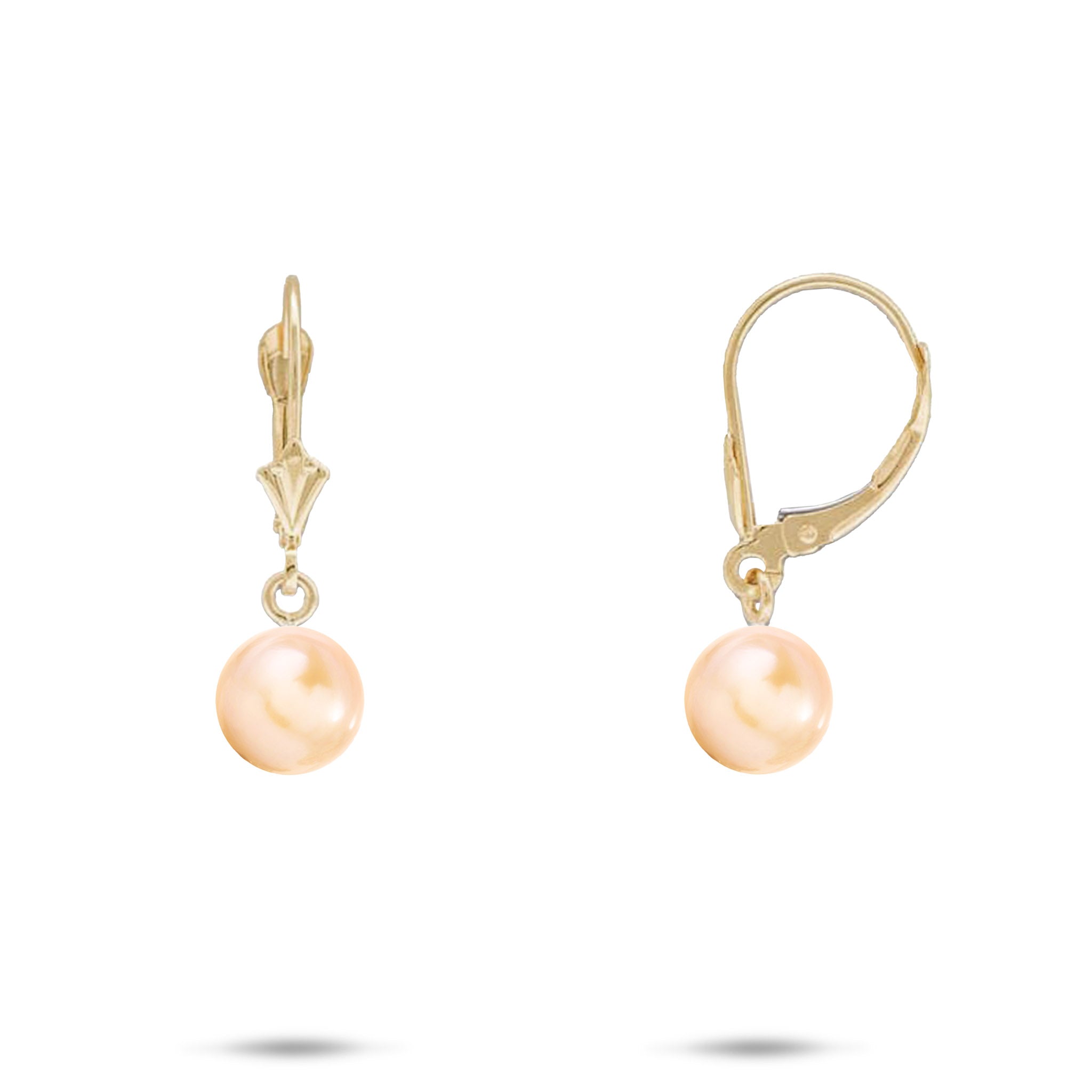 Pick A Pearl Earrings in Gold with Peach Pearls on a white background