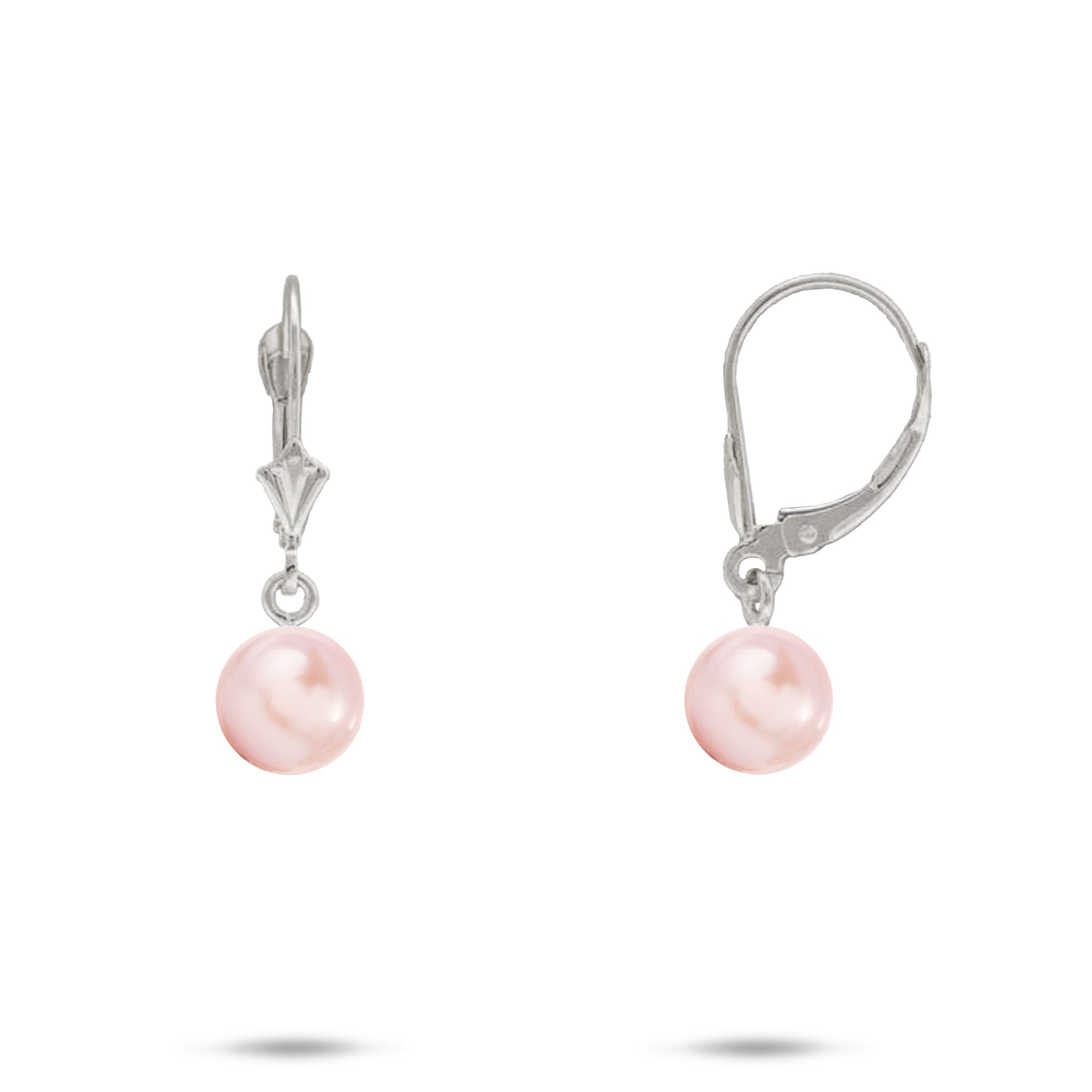 Pick A Pearl Earrings in White Gold with Pink Pearls on a white background