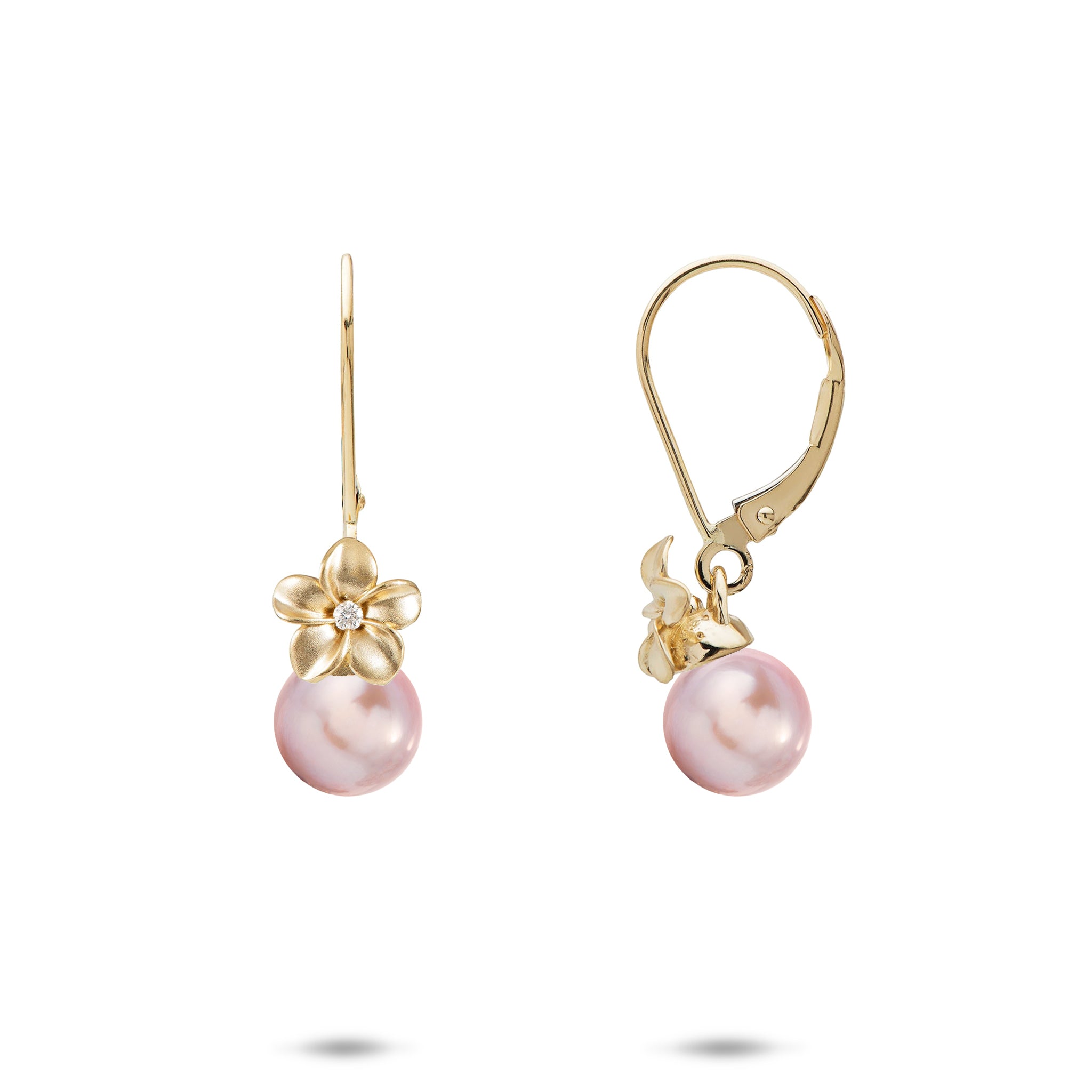 Pick A Pearl Plumeria Earrings in Gold with Diamonds