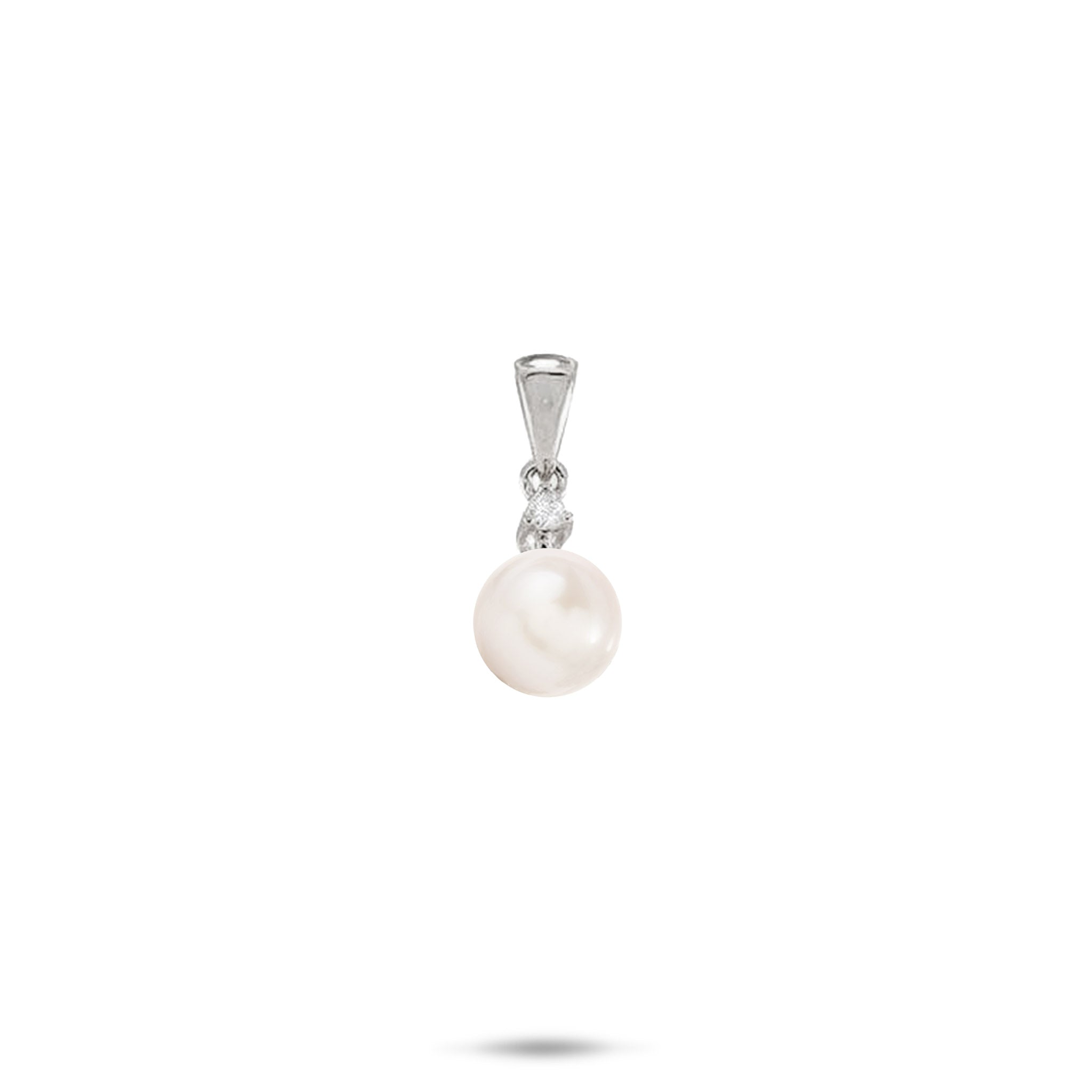 Pick A Pearl Pendant in White Gold with Diamond and White Pearl on a white background