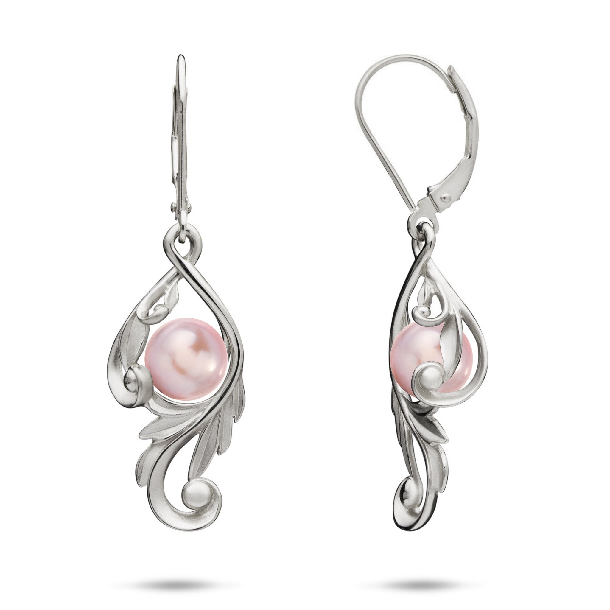 Pick A Pearl Maile Scroll Earrings in White Gold - 26mm