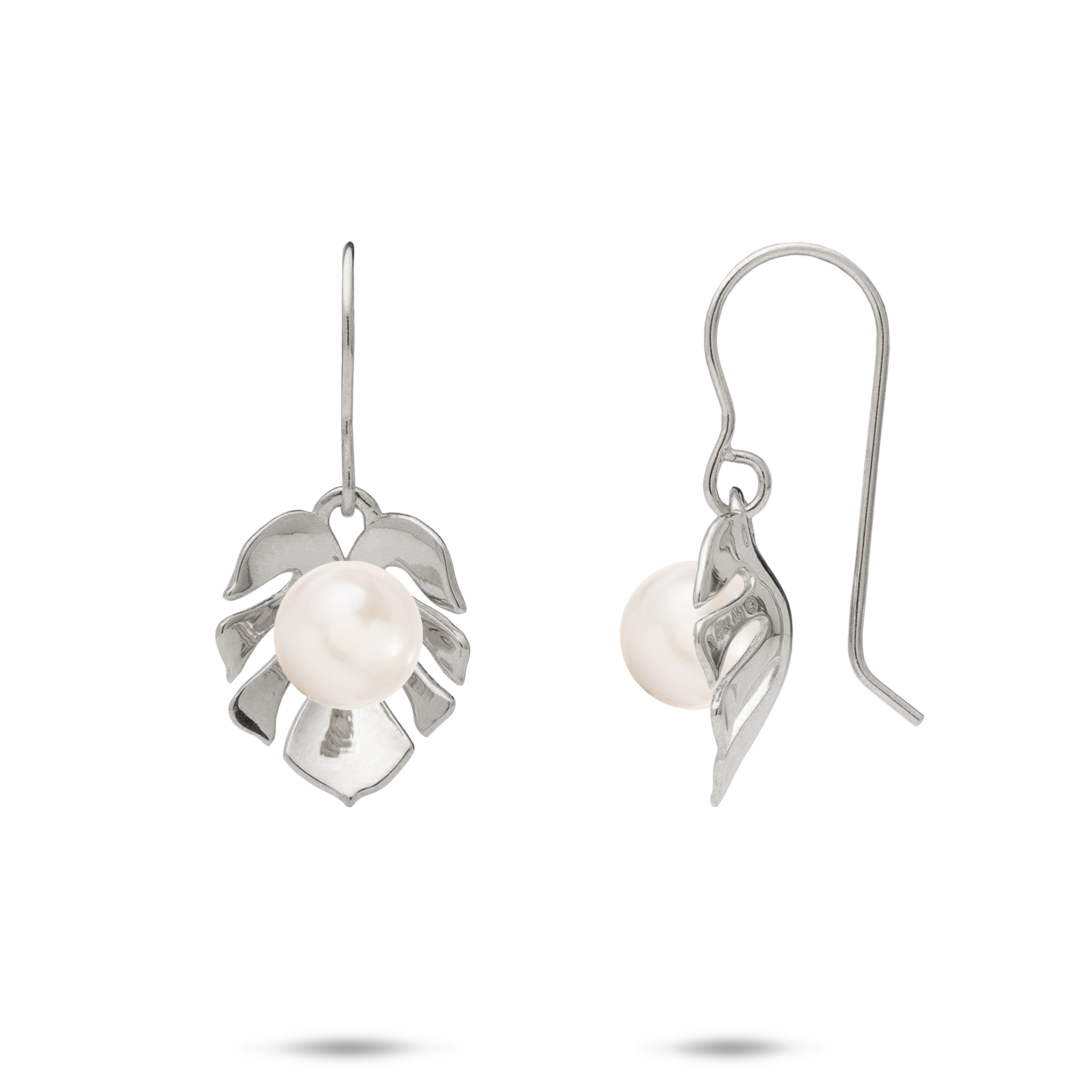 Pick A Pearl Monstera Ohrringe aus Weißgold – 15 mm