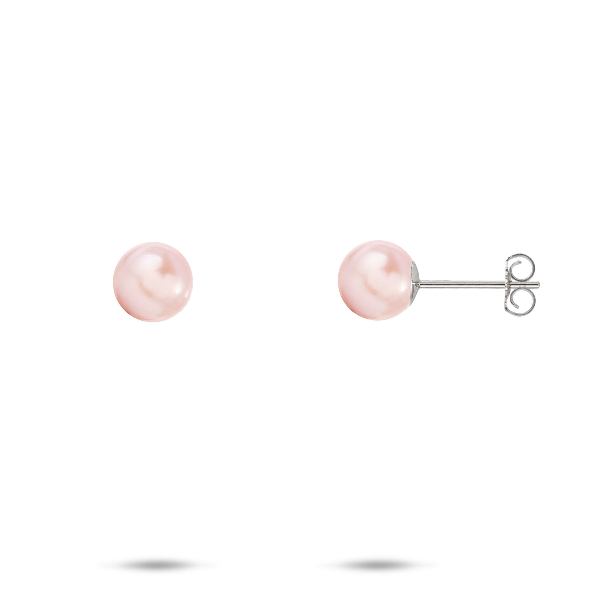 Pick A Pearl Earrings in White Gold with Pink Pearls on a white background