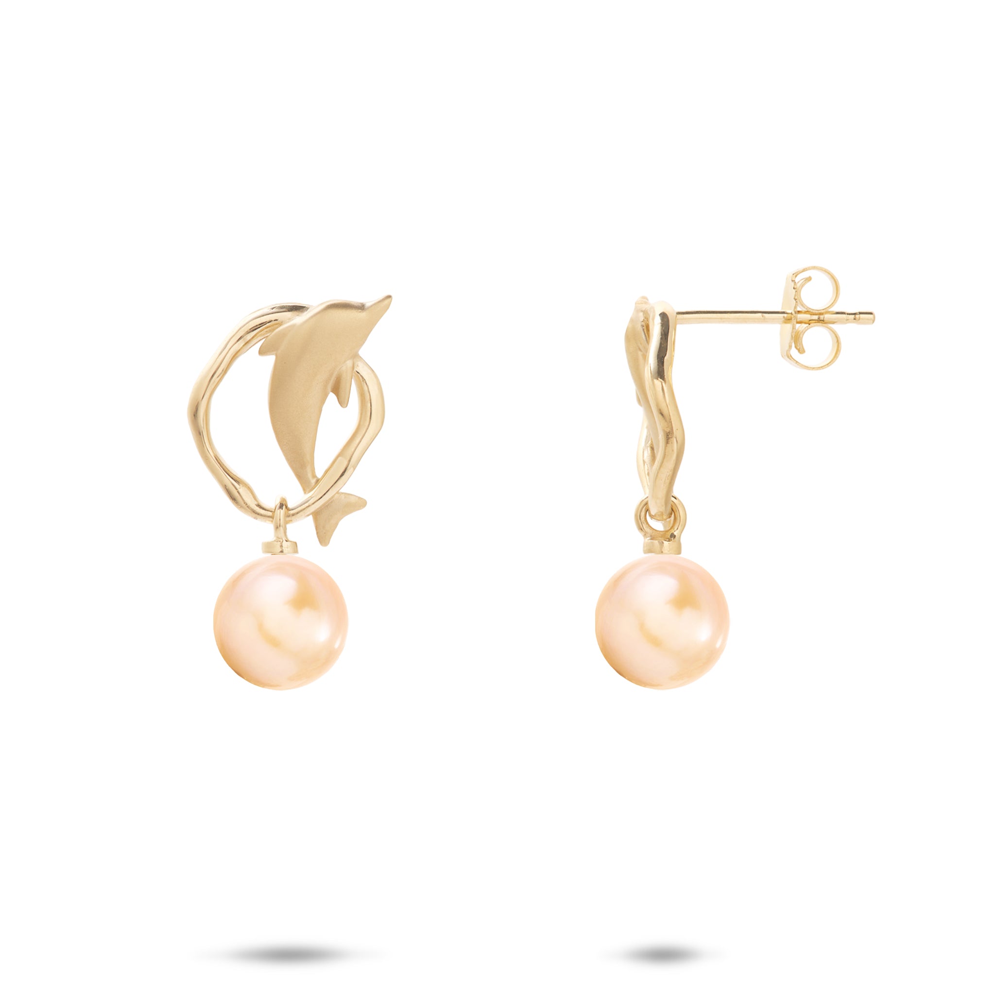 Pick A Pearl Bubble Dolphin Earrings in Gold - 13mm