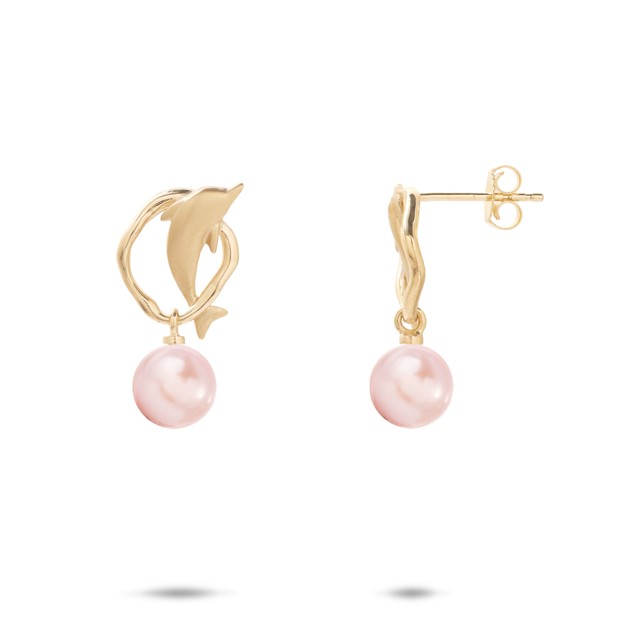 Pick A Pearl Bubble Dolphin Earrings in Gold - 13mm