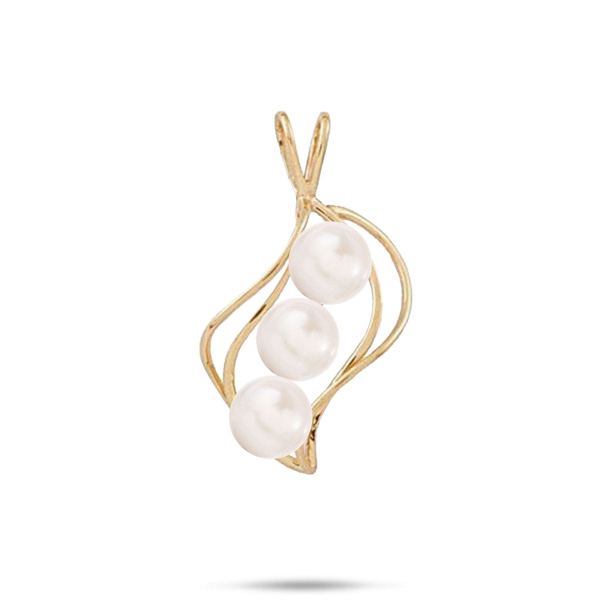22mm Pick A Pearl Waterfall Pendant in Gold with Three White Pearls on a white background